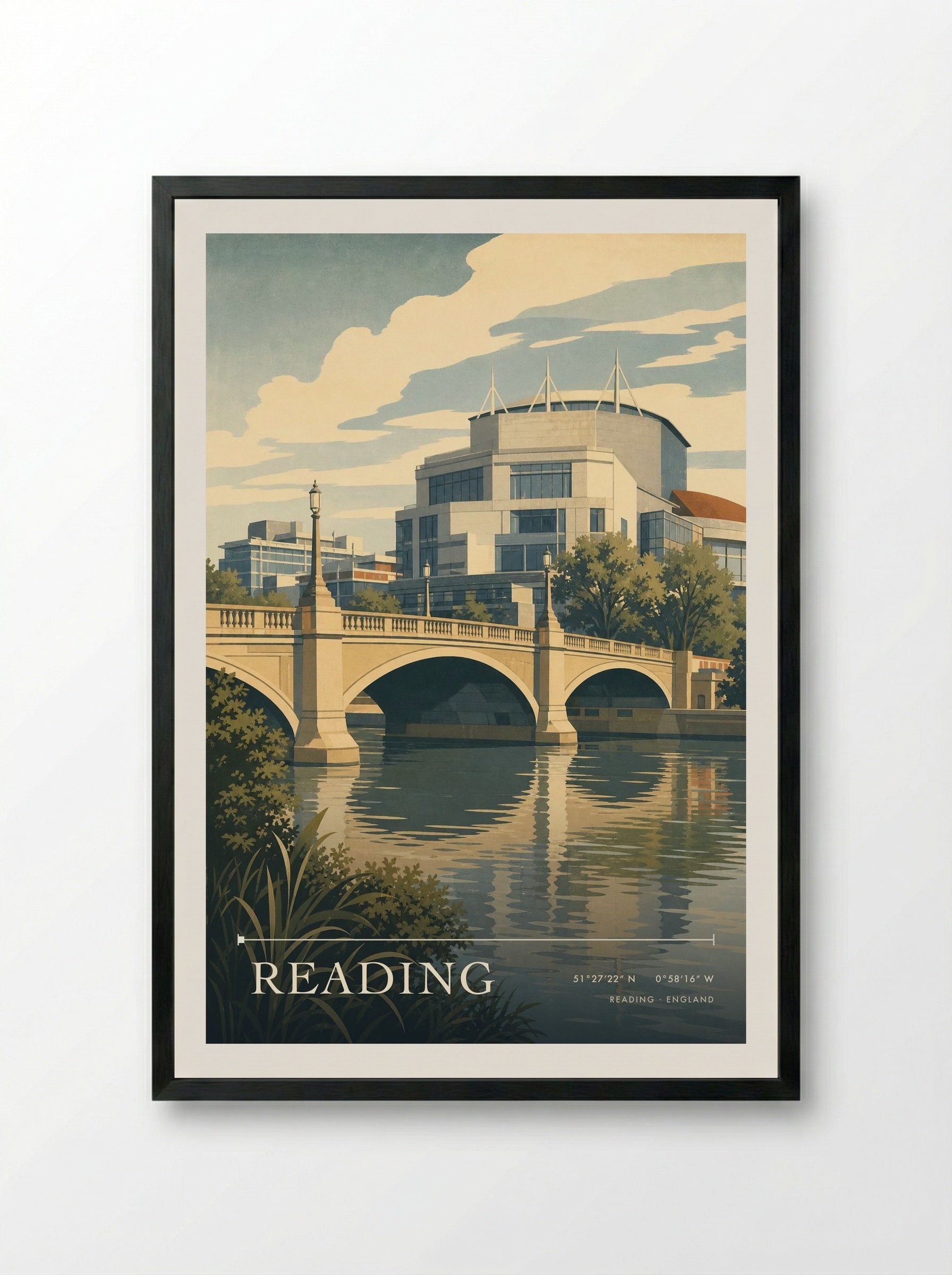 Reading England Travel Poster - Framed Print Black