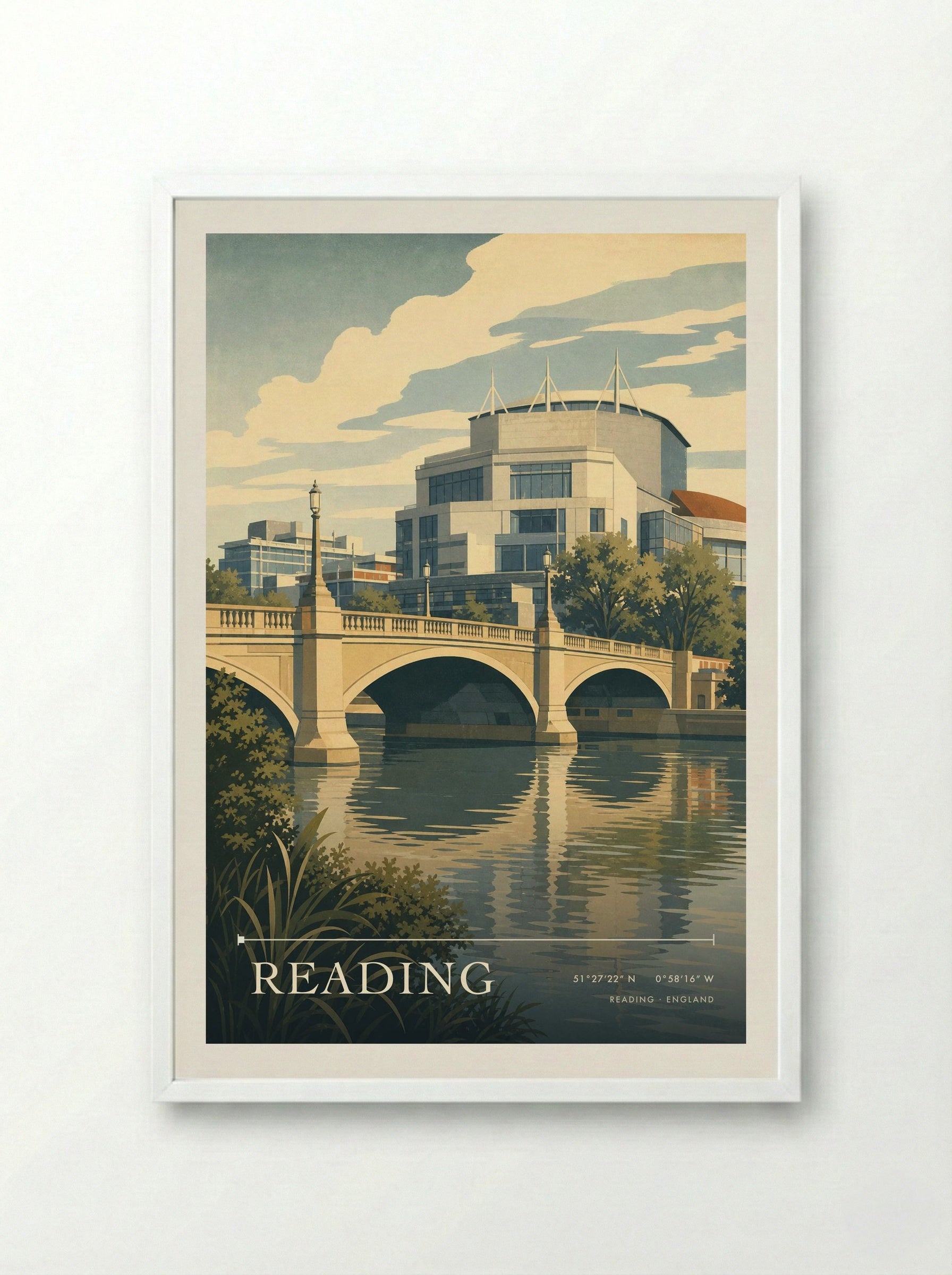 Reading England Travel Poster - Framed Print White