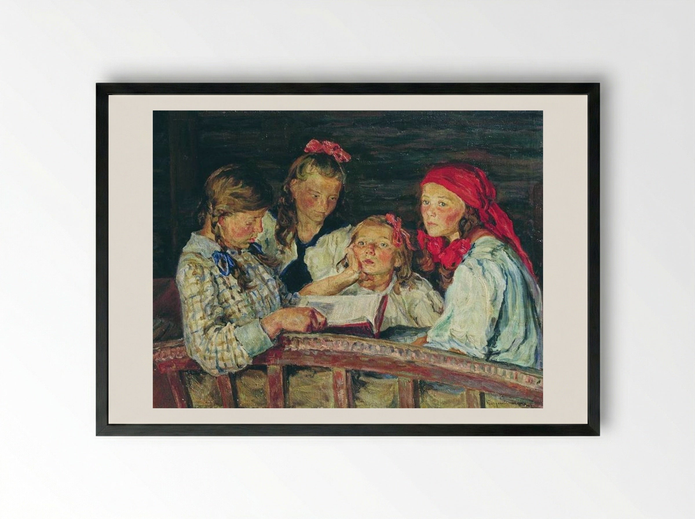 Reading a Book - Nikolay Bogdanov-Belsky - Framed Print Black