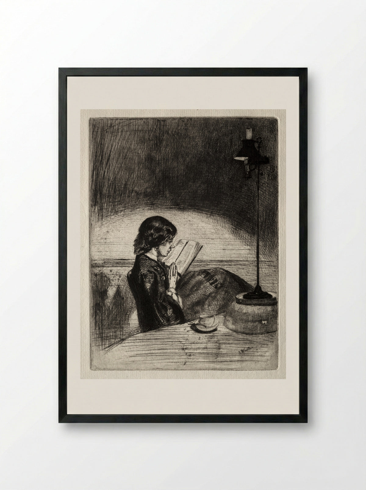 Reading by Lamplight - James McNeill Whistler - Framed Print Black