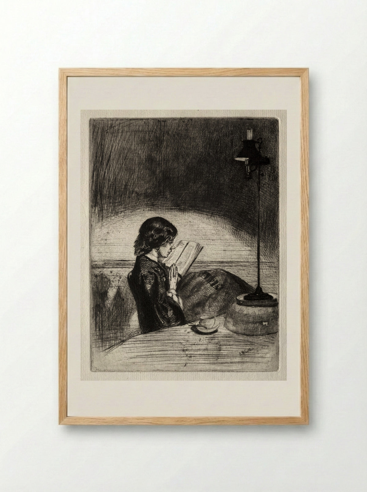 Reading by Lamplight - James McNeill Whistler - Framed Print Wood