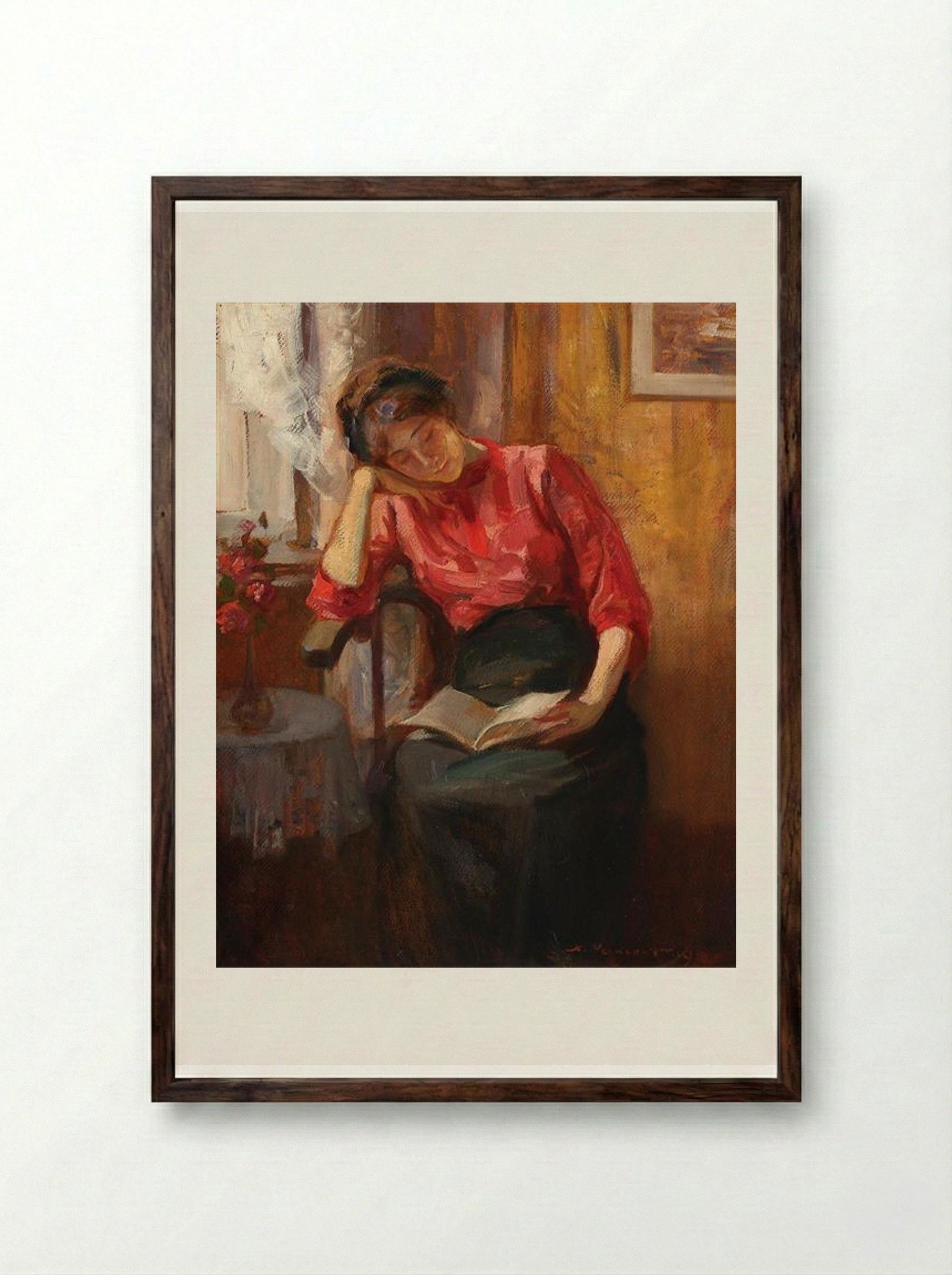Reading - Nicolae Vermont - Framed Print Dark Wood