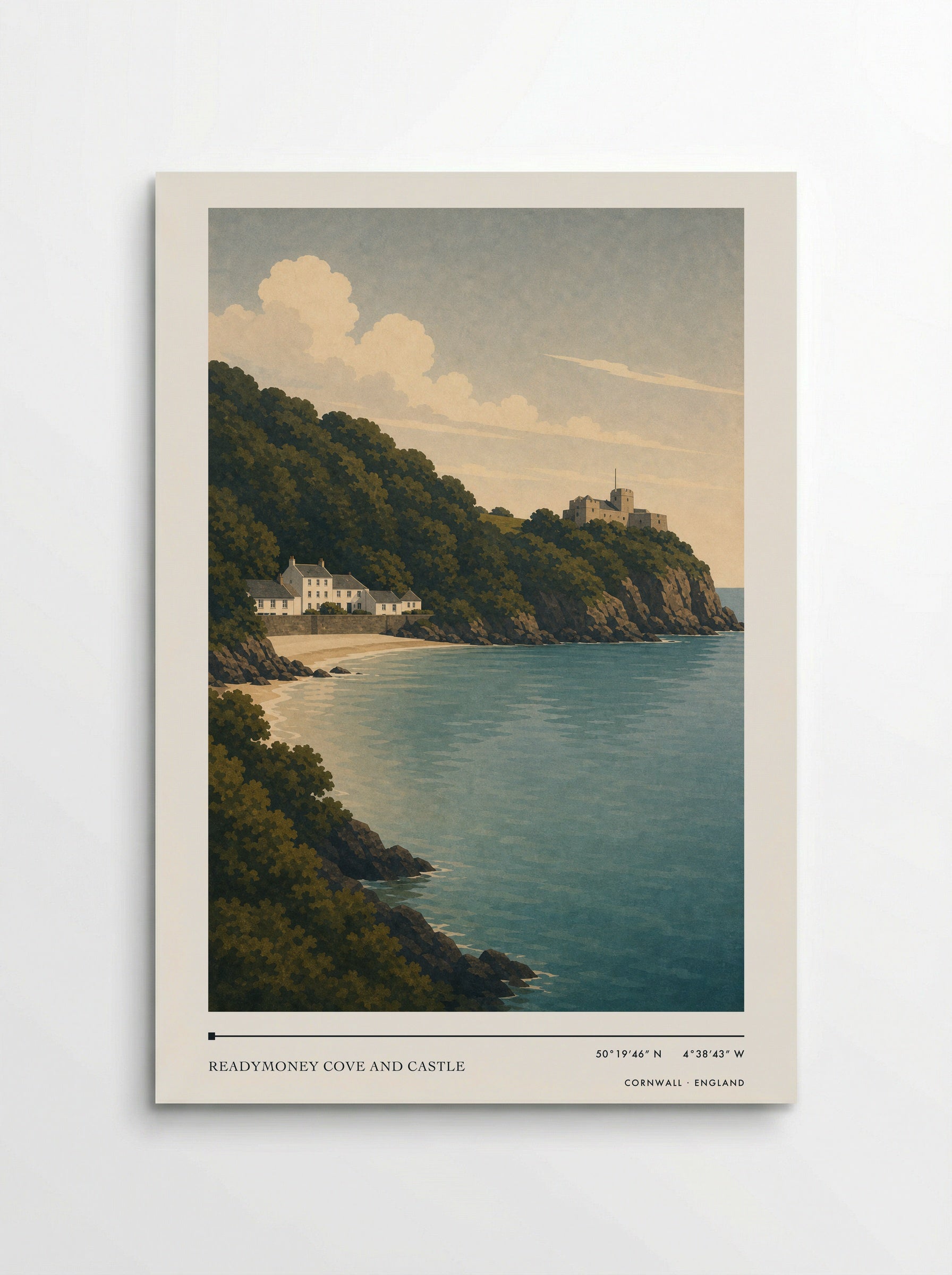 Readymoney Cove and Castle Cornwall England Travel Poster - Poster