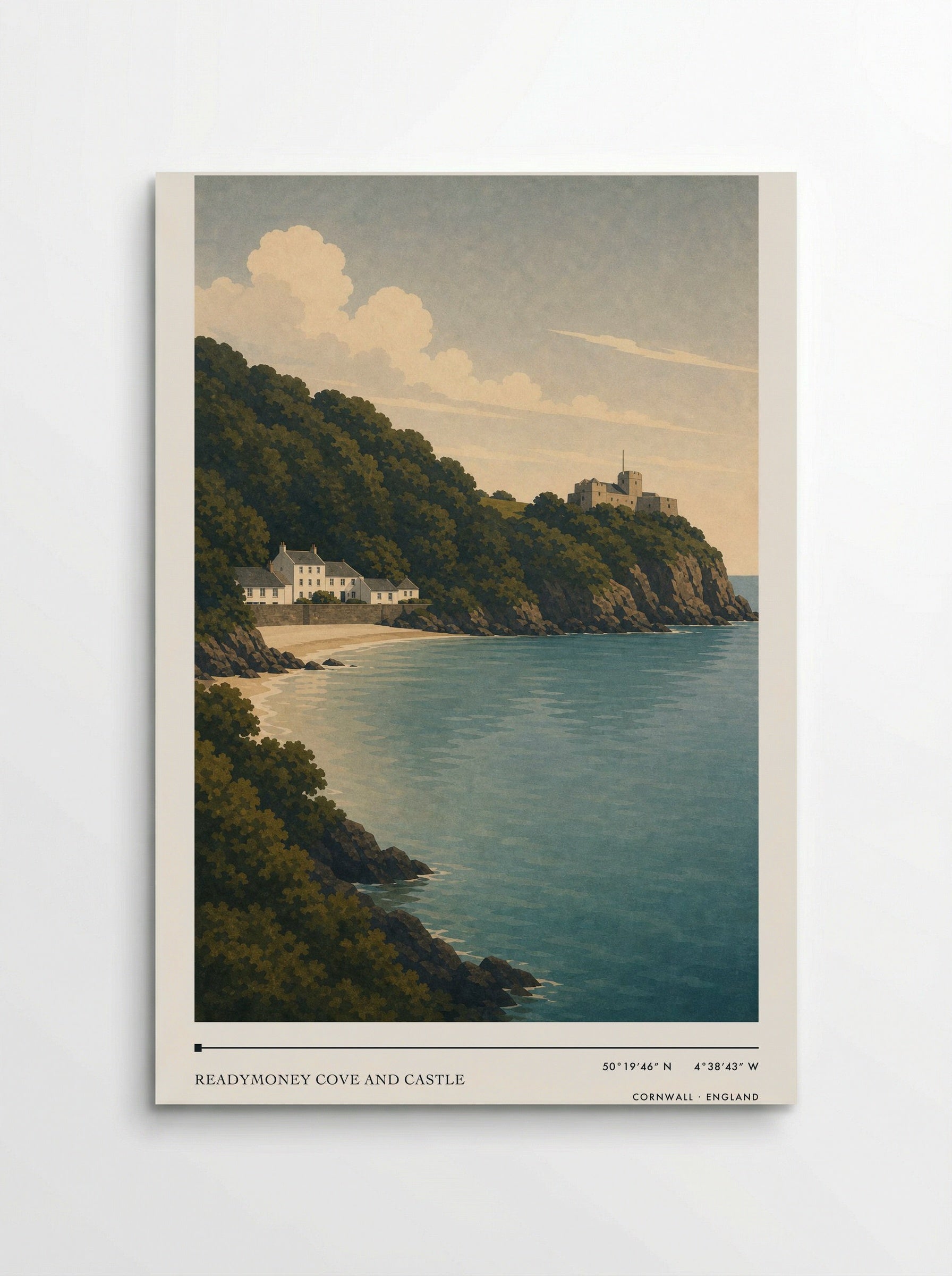 Readymoney Cove and Castle Cornwall England Travel Poster - Poster