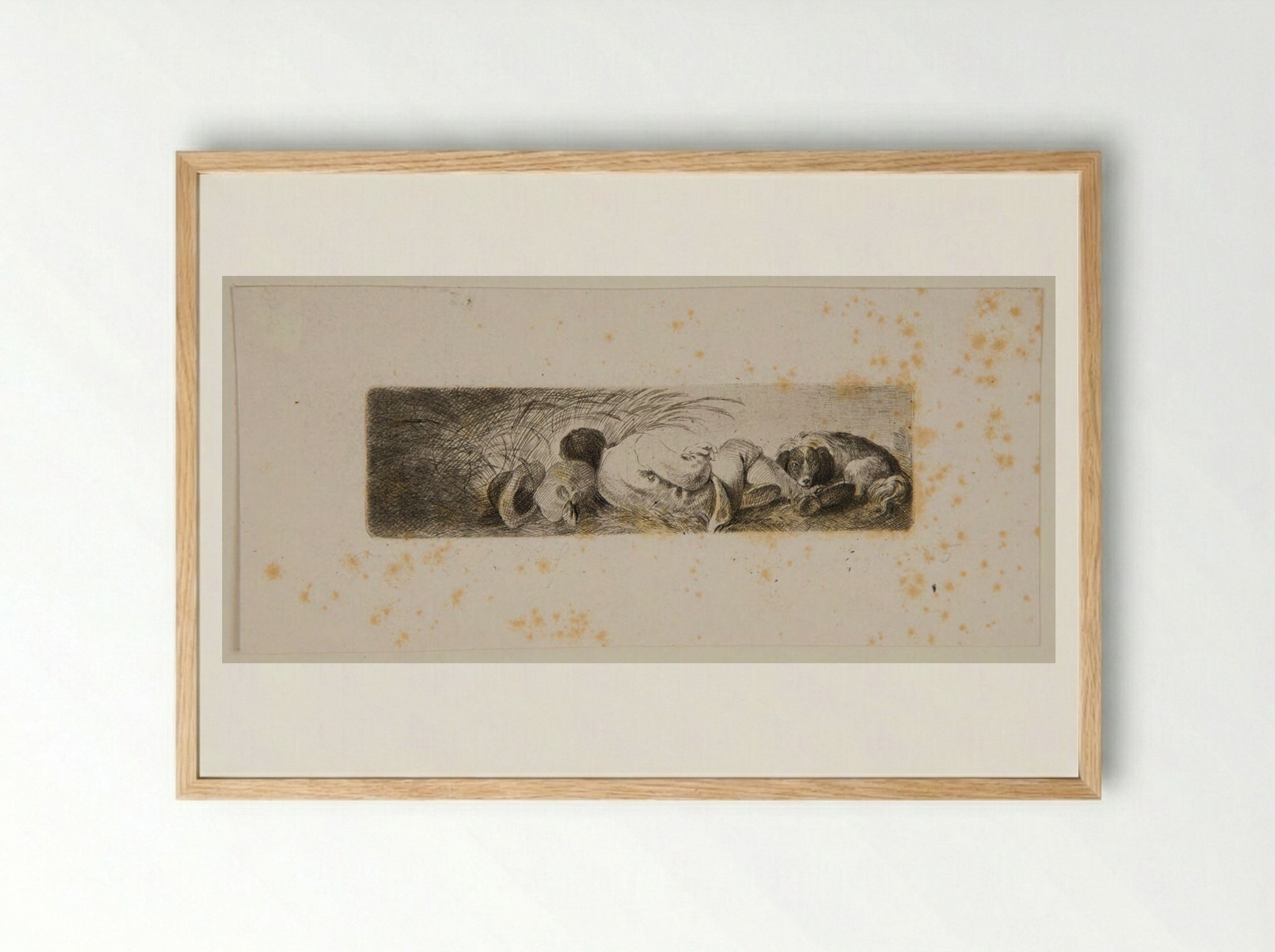 Reaper and his Dog Lying on the Ground - Ferdinand Kobell - Framed Print Wood