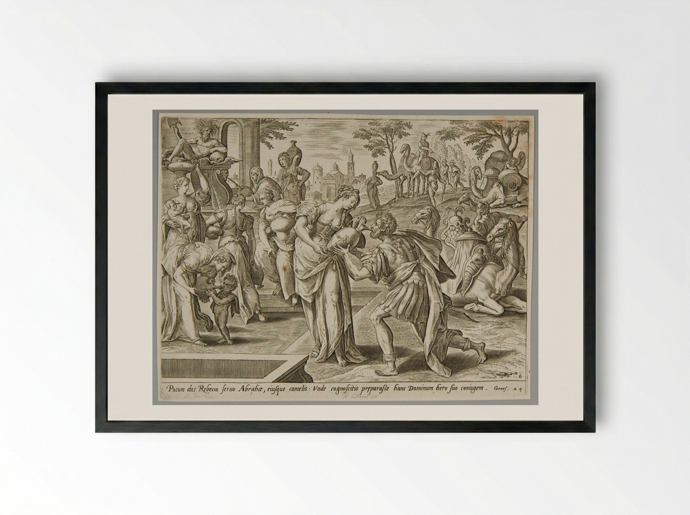 Rebecca at the Well - Adriaen Collaert - Framed Print Black