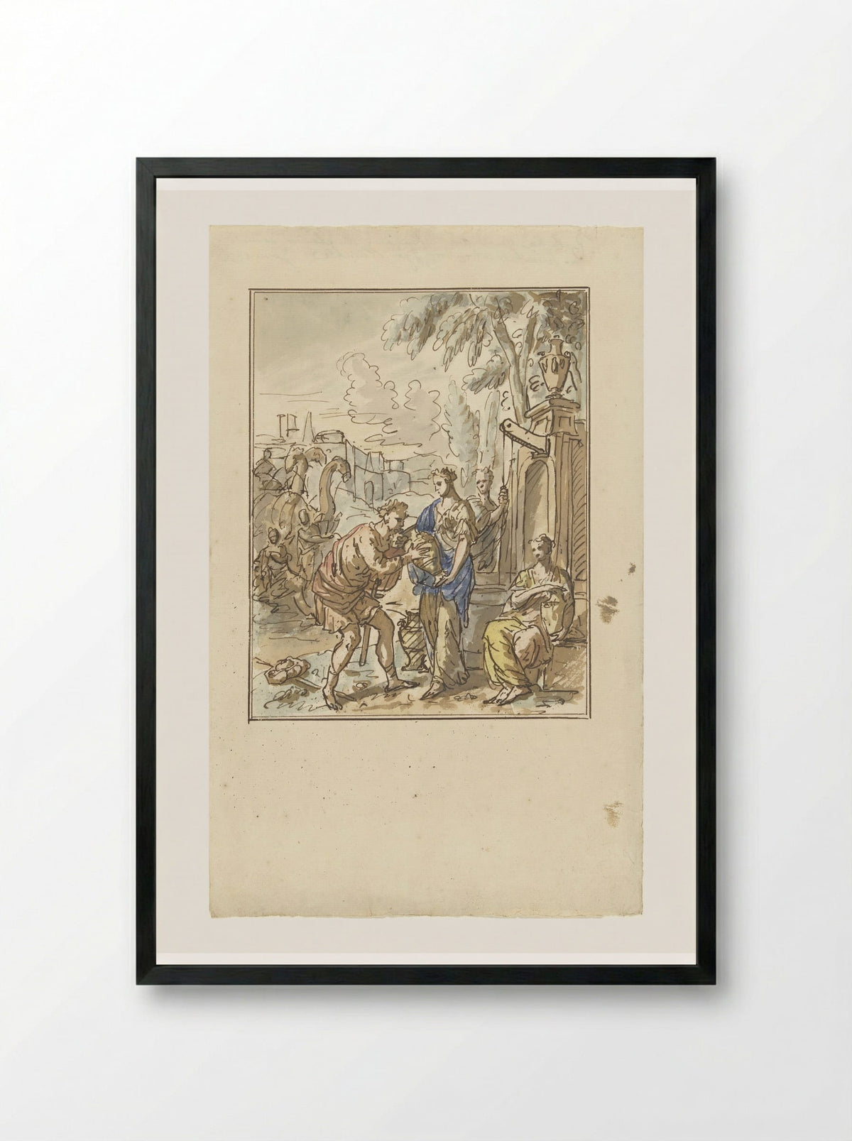 Rebekka geeft Eliëzer te drinken - Elias van Nijmegen - Framed Print Black