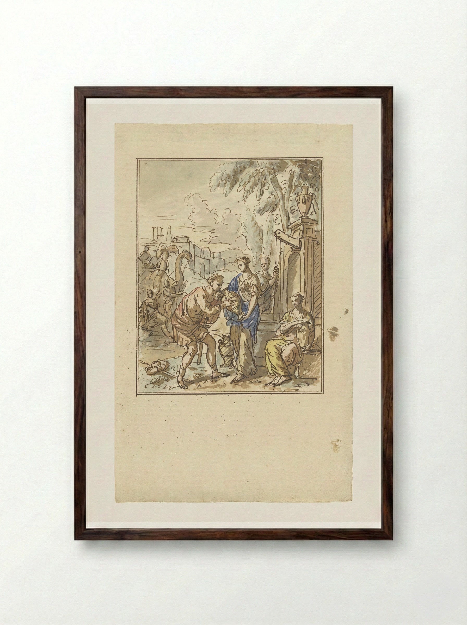 Rebekka geeft Eliëzer te drinken - Elias van Nijmegen - Framed Print Dark Wood