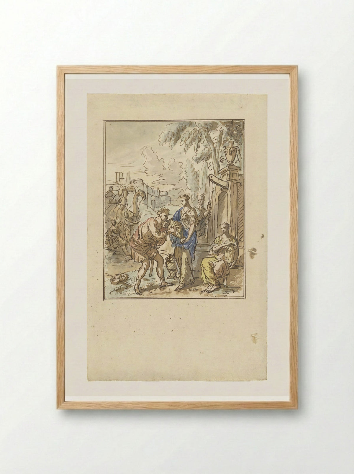 Rebekka geeft Eliëzer te drinken - Elias van Nijmegen - Framed Print Wood