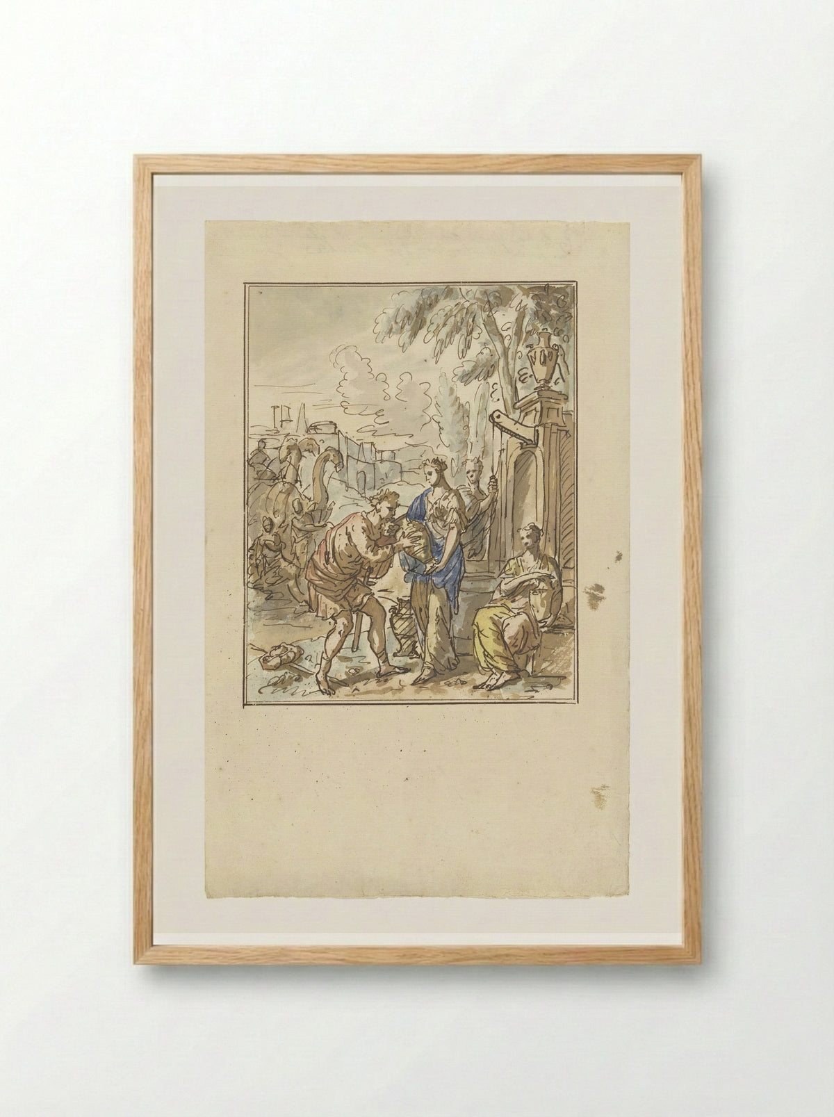 Rebekka geeft Eliëzer te drinken - Elias van Nijmegen - Framed Print Wood