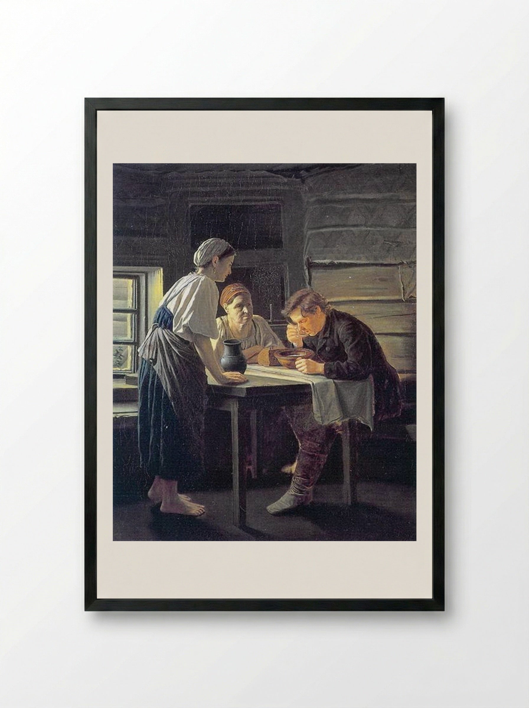 Receiving a Wanderer - Vasily Perov - Framed Print Black