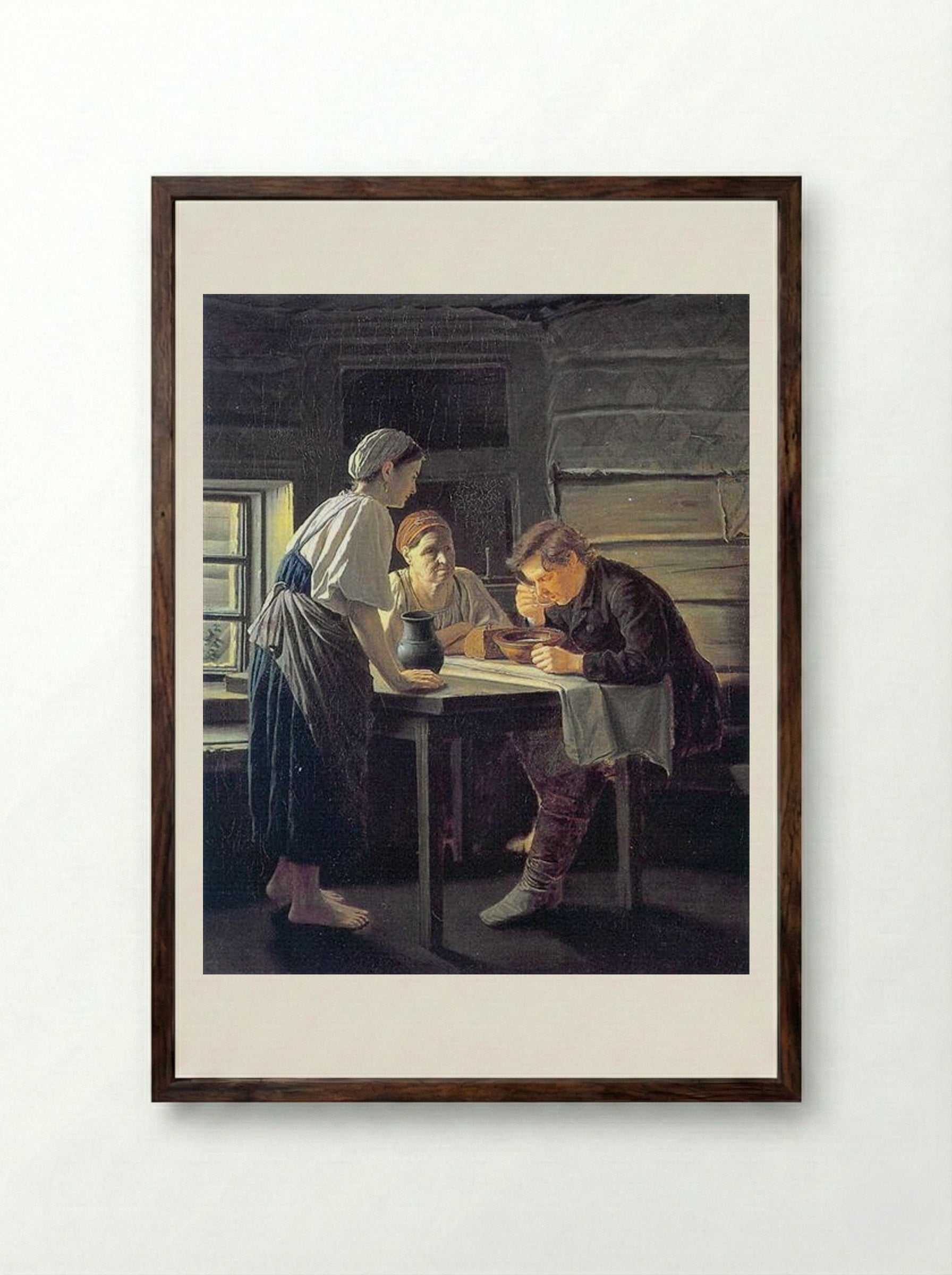 Receiving a Wanderer - Vasily Perov - Framed Print Dark Wood