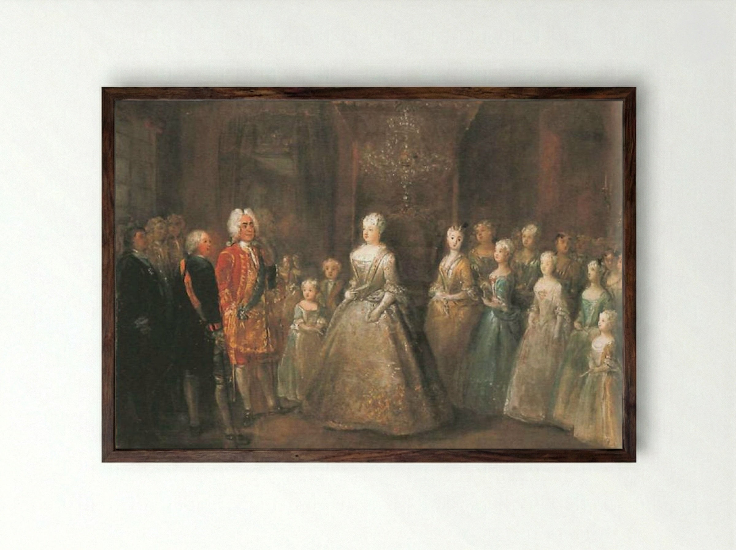 Reception of August the Strong in the Berlin City Palaces - Antoine Pesne - Framed Print Dark Wood
