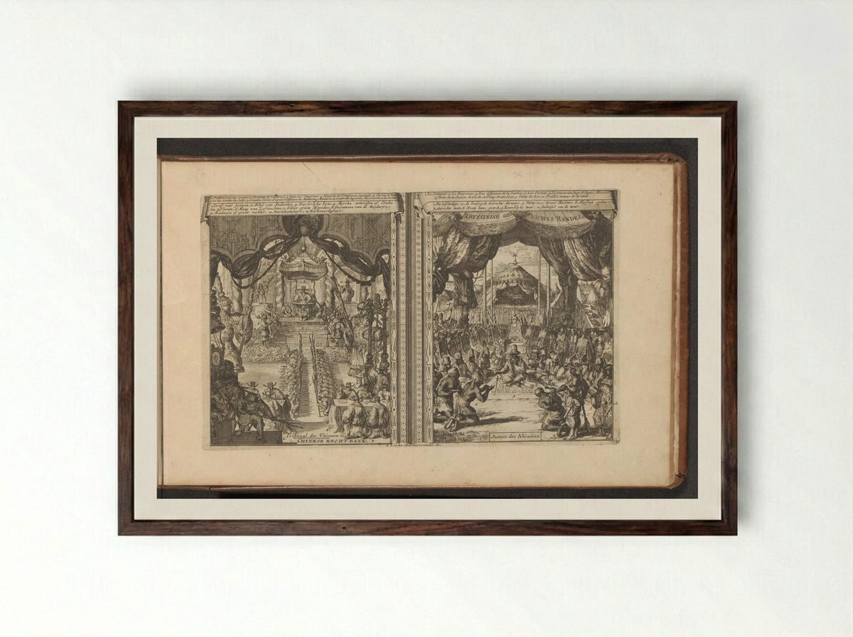 Rechtbank in China en Abbesinië - Romeyn de Hooghe - Framed Print Dark Wood