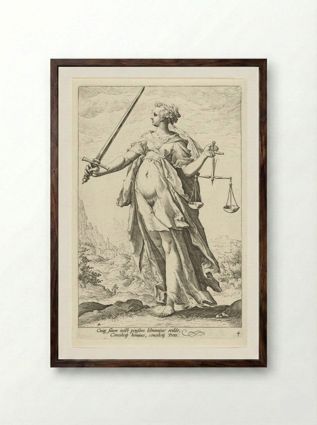 Rechtvaardigheid (Justitia) - Claes Jansz. Visscher (II) - Framed Print Dark Wood