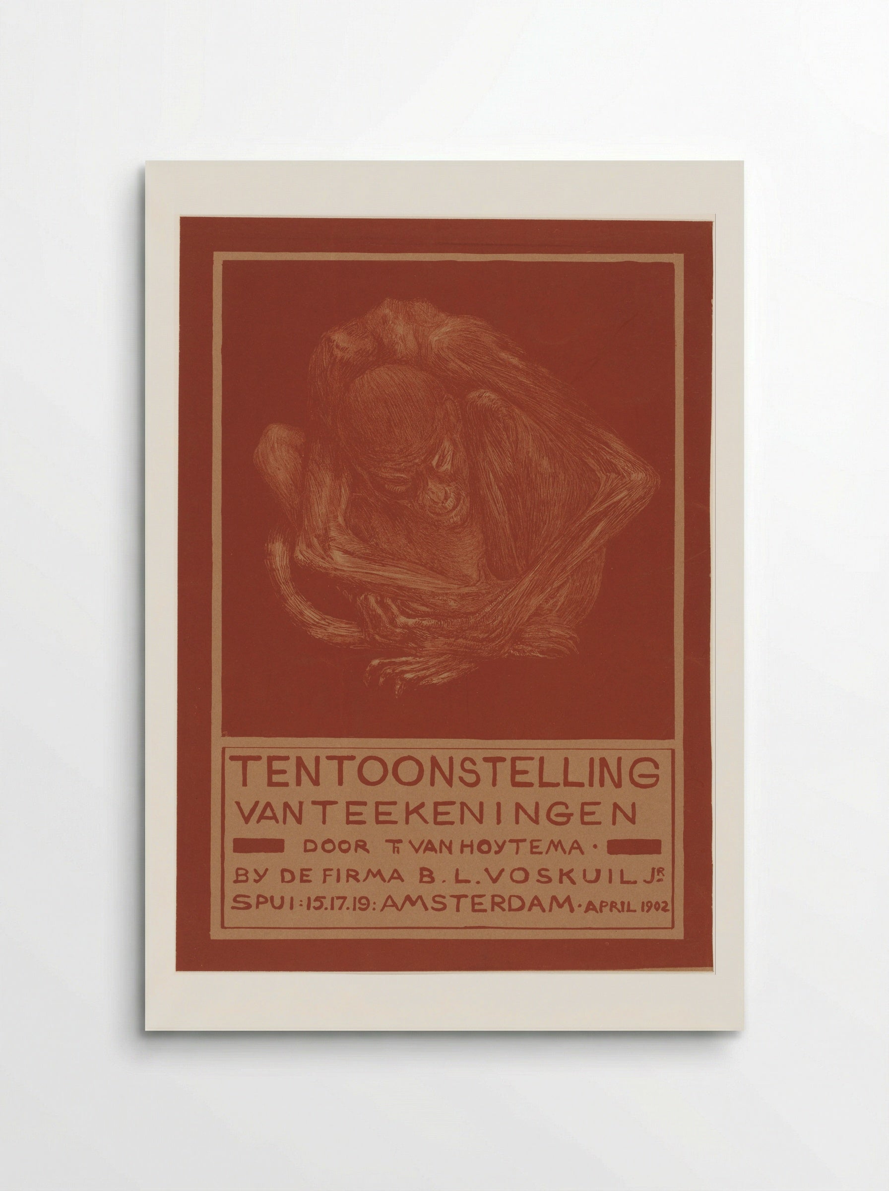 Reclamekaart met ineengedoken aap - Theo van Hoytema - Poster