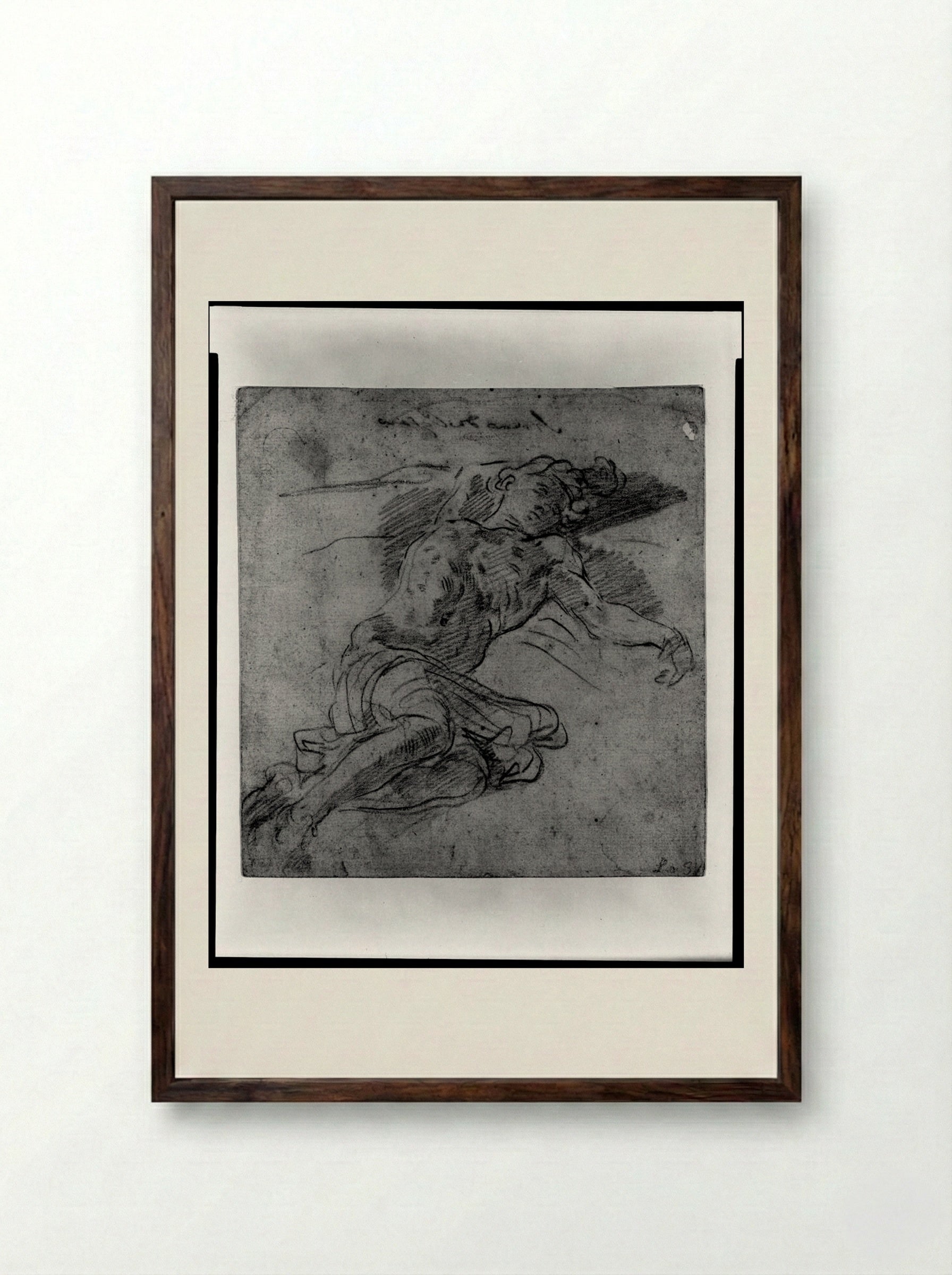 Reclining Male Nude - Simone Cantarini - Framed Print Dark Wood