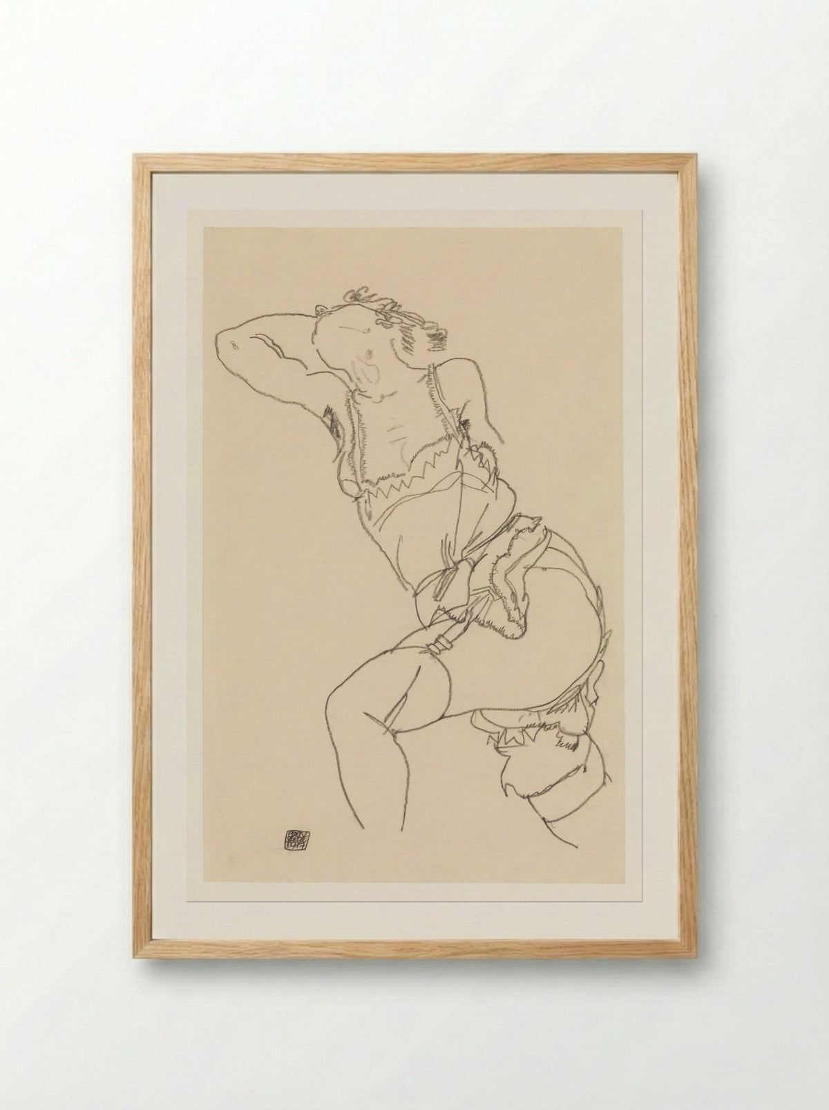 Reclining Model in Chemise and Stockings - Egon Schiele - Framed Print Wood