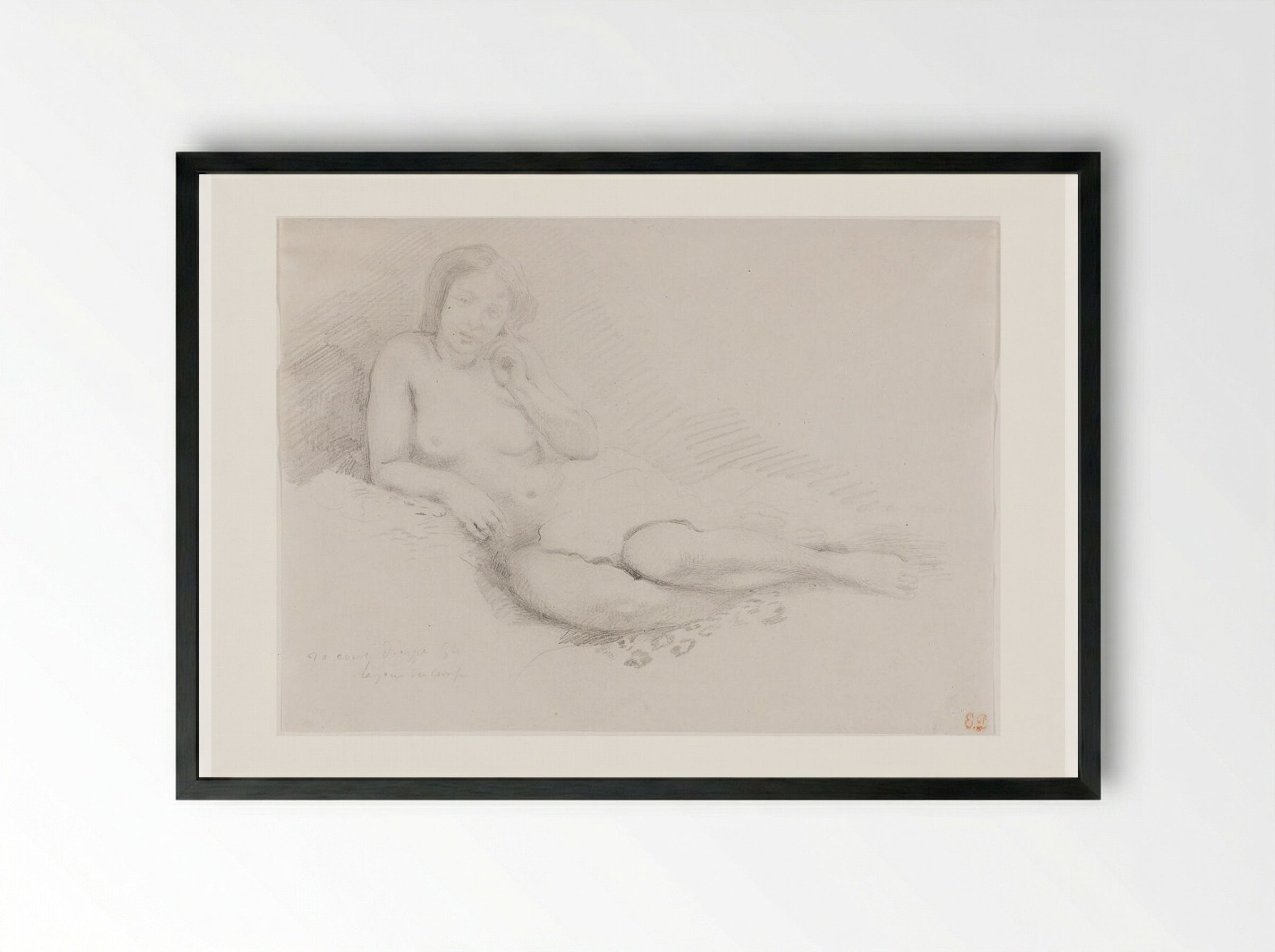 Reclining Nude Woman - Ferdinand-Victor-Eugène Delacroix - Framed Print Black