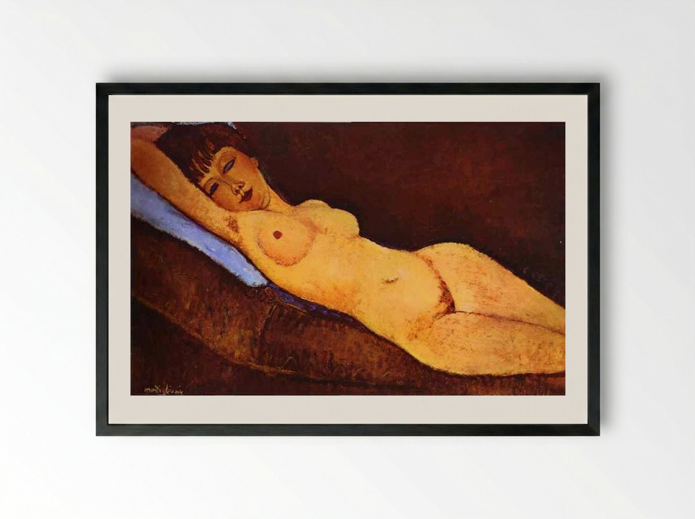 Reclining Nude with Blue Cushion - Amedeo Modigliani - Framed Print Black