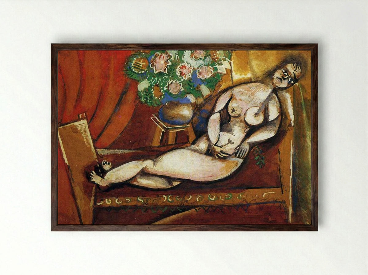 Reclining Nude - Marc Chagall - Framed Print Dark Wood