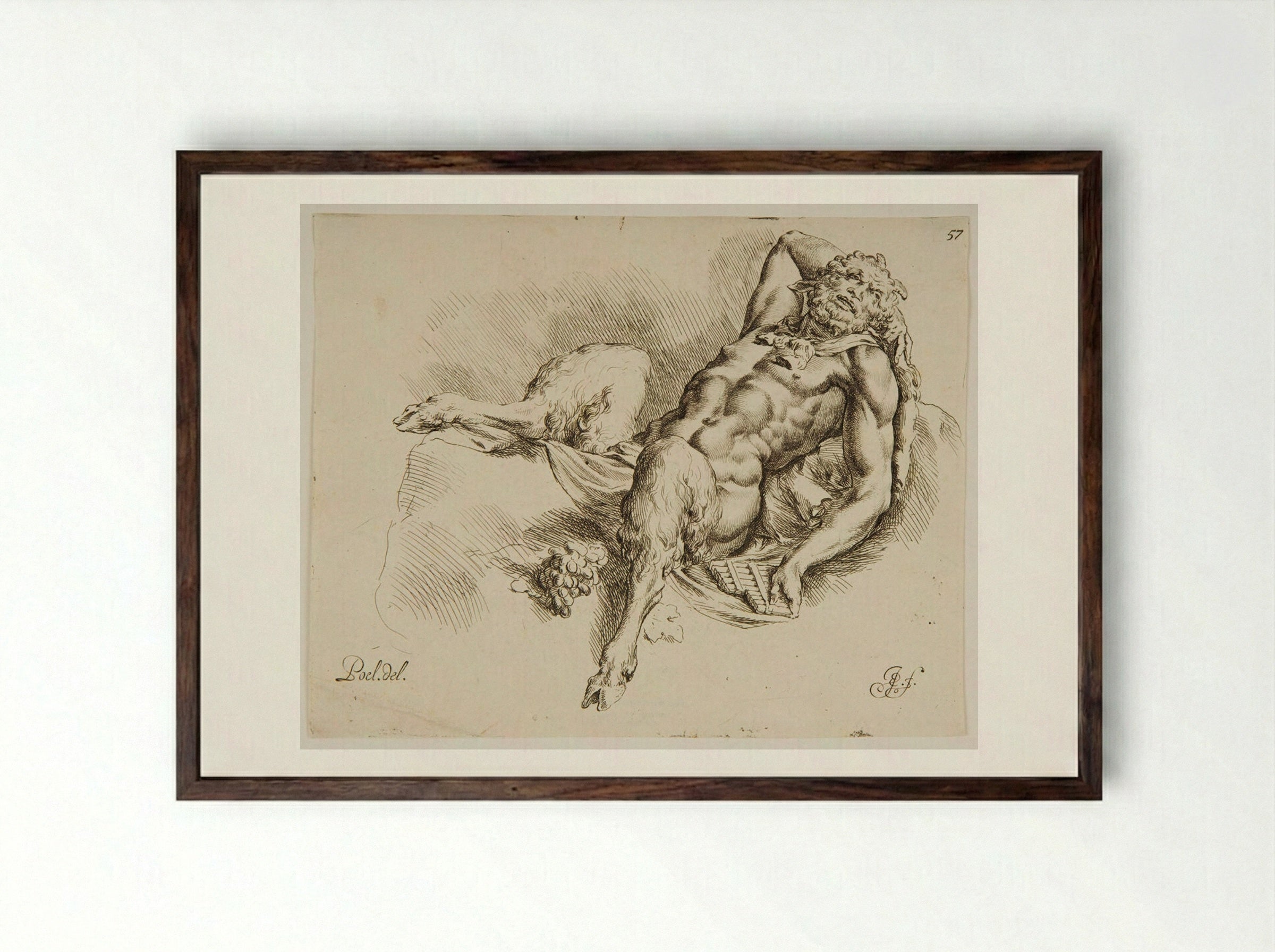 Reclining Pan - Jan de Bisschop - Framed Print Dark Wood