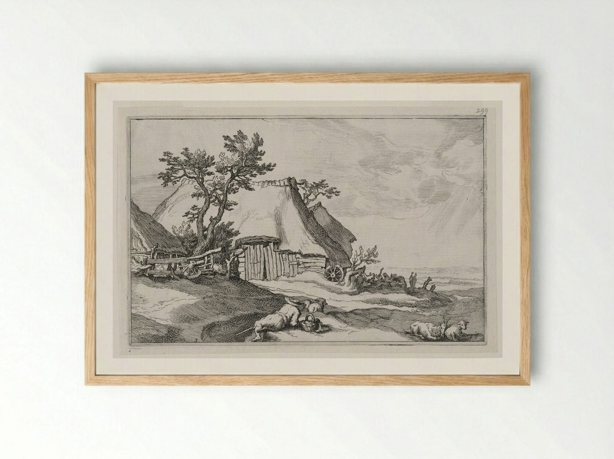 Reclining Shepherd in a Landscape - Boetius Adamsz. Bolswert - Framed Print Wood