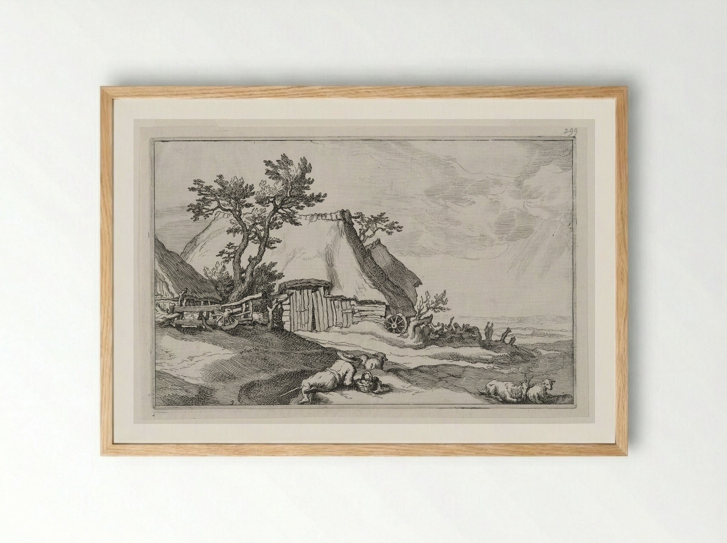 Reclining Shepherd in a Landscape - Boetius Adamsz. Bolswert - Framed Print Wood