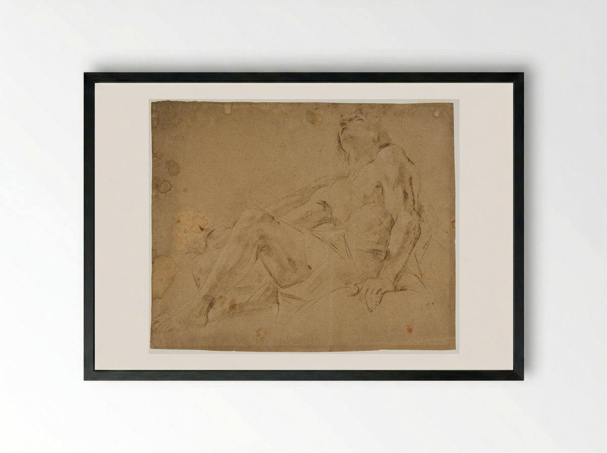 Reclining Youth Looking Upwards - Giovanni Lanfranco - Framed Print Black
