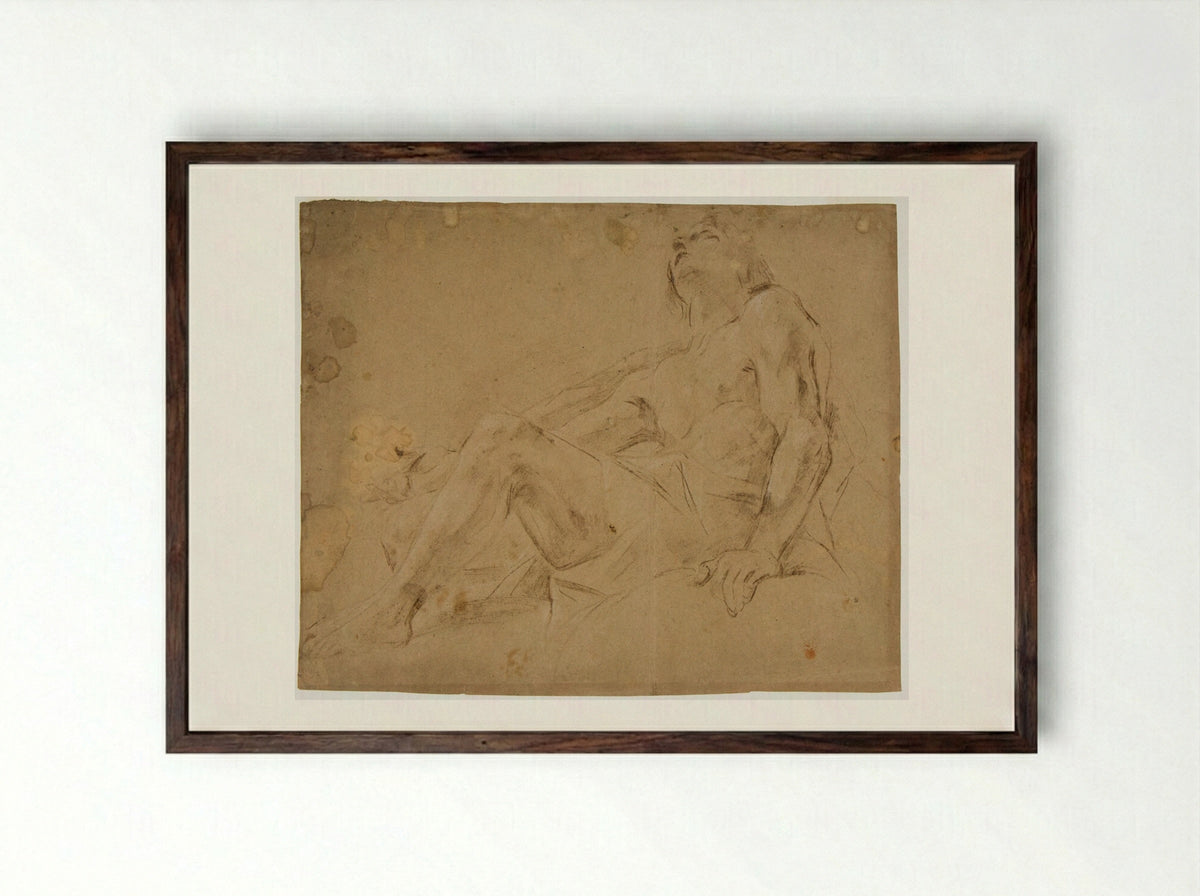 Reclining Youth Looking Upwards - Giovanni Lanfranco - Framed Print Dark Wood