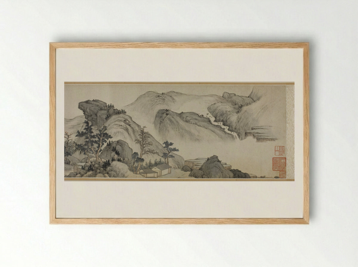 Recluse Dwellings in the Autumn Mountains - Mi Wanzhong - Framed Print Wood