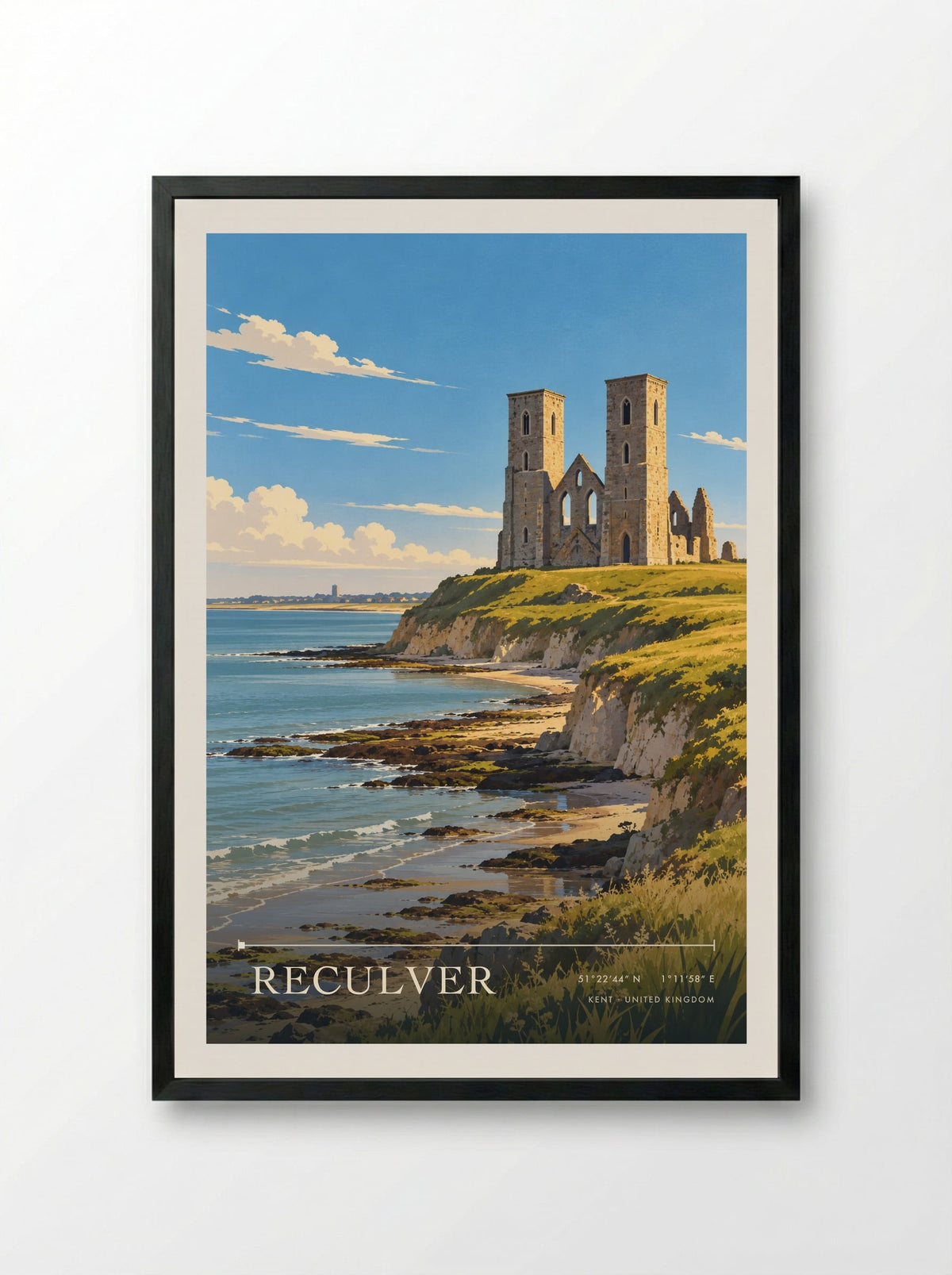 Reculver, Kent | Travel Poster - Framed Print Black