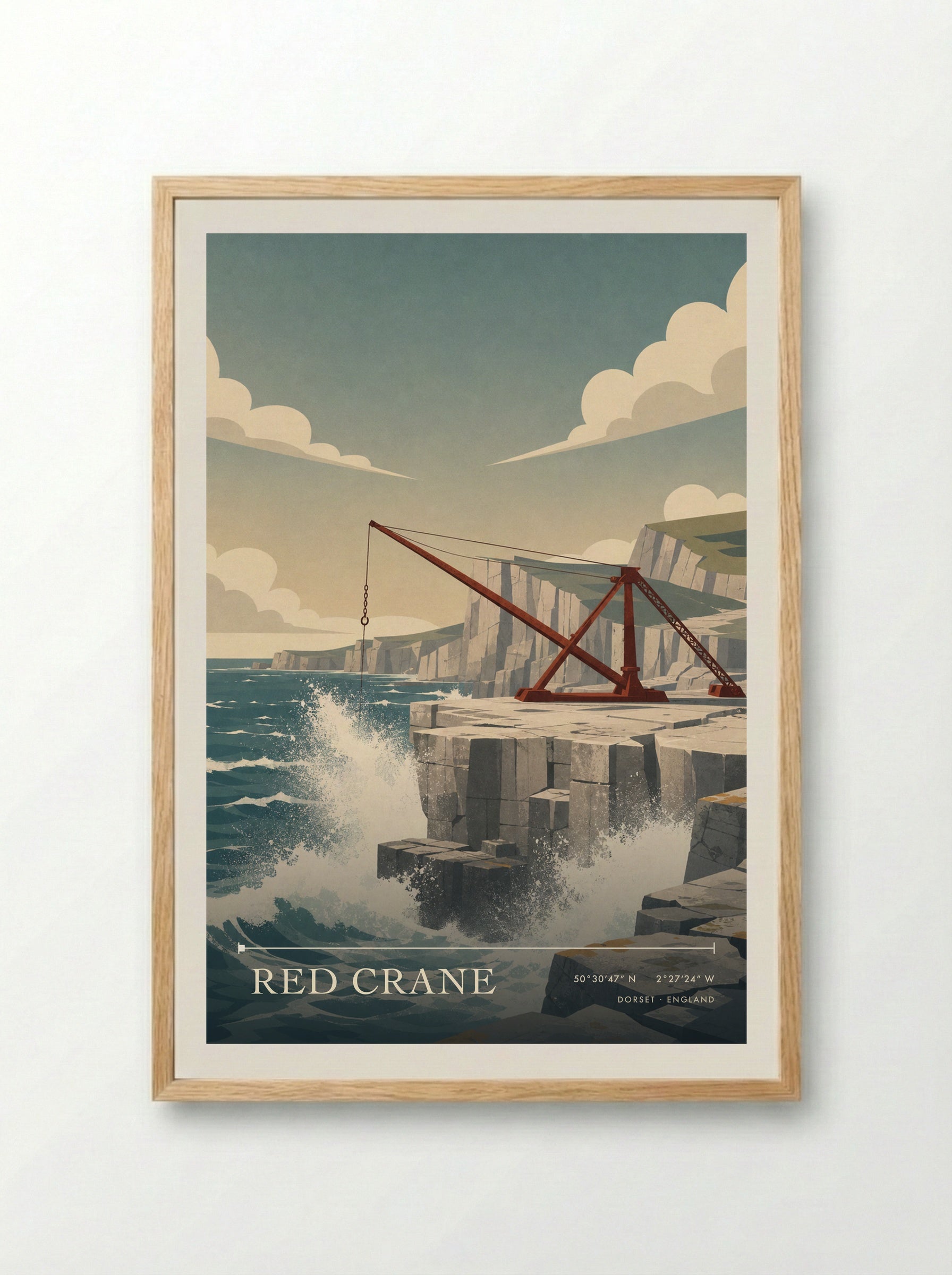Red Crane Dorset England Travel Poster - Framed Print Wood