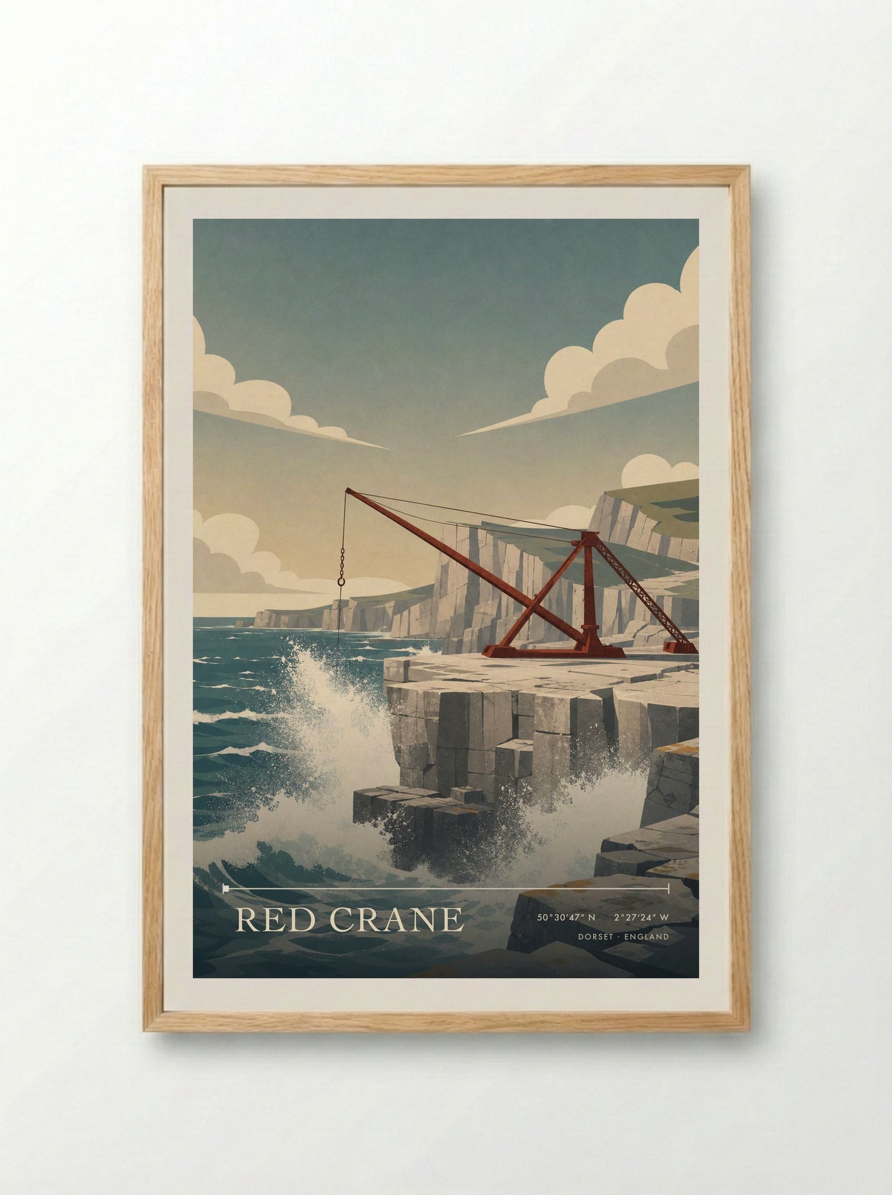 Red Crane Dorset England Travel Poster - Framed Print Wood
