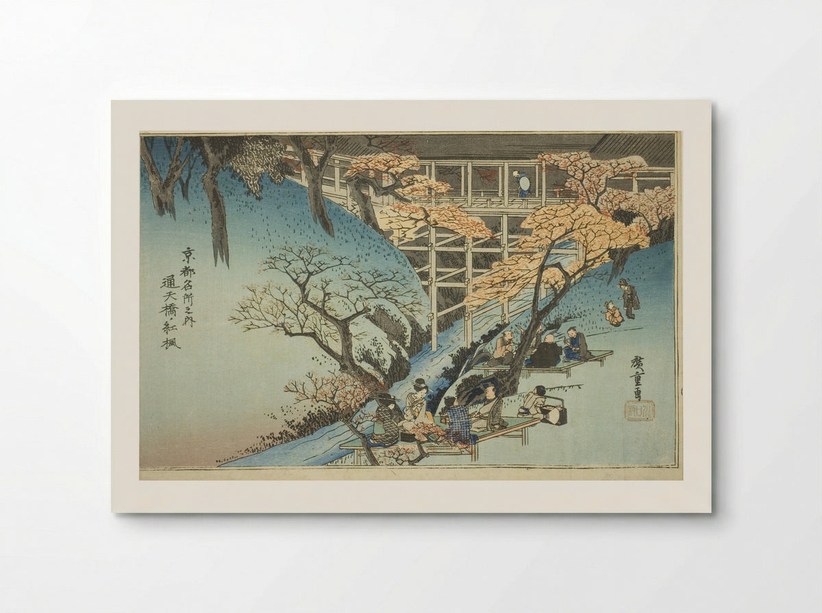 Red Maple Trees at the Tsuten Bridge - Utagawa Hiroshige - Poster