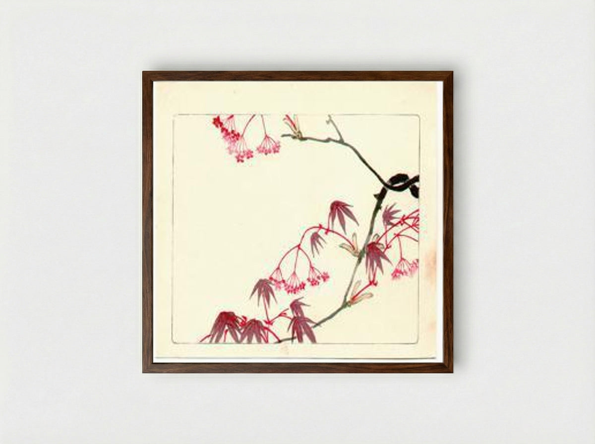 Red Maple - Hana Kurabe - Framed Print Dark Wood