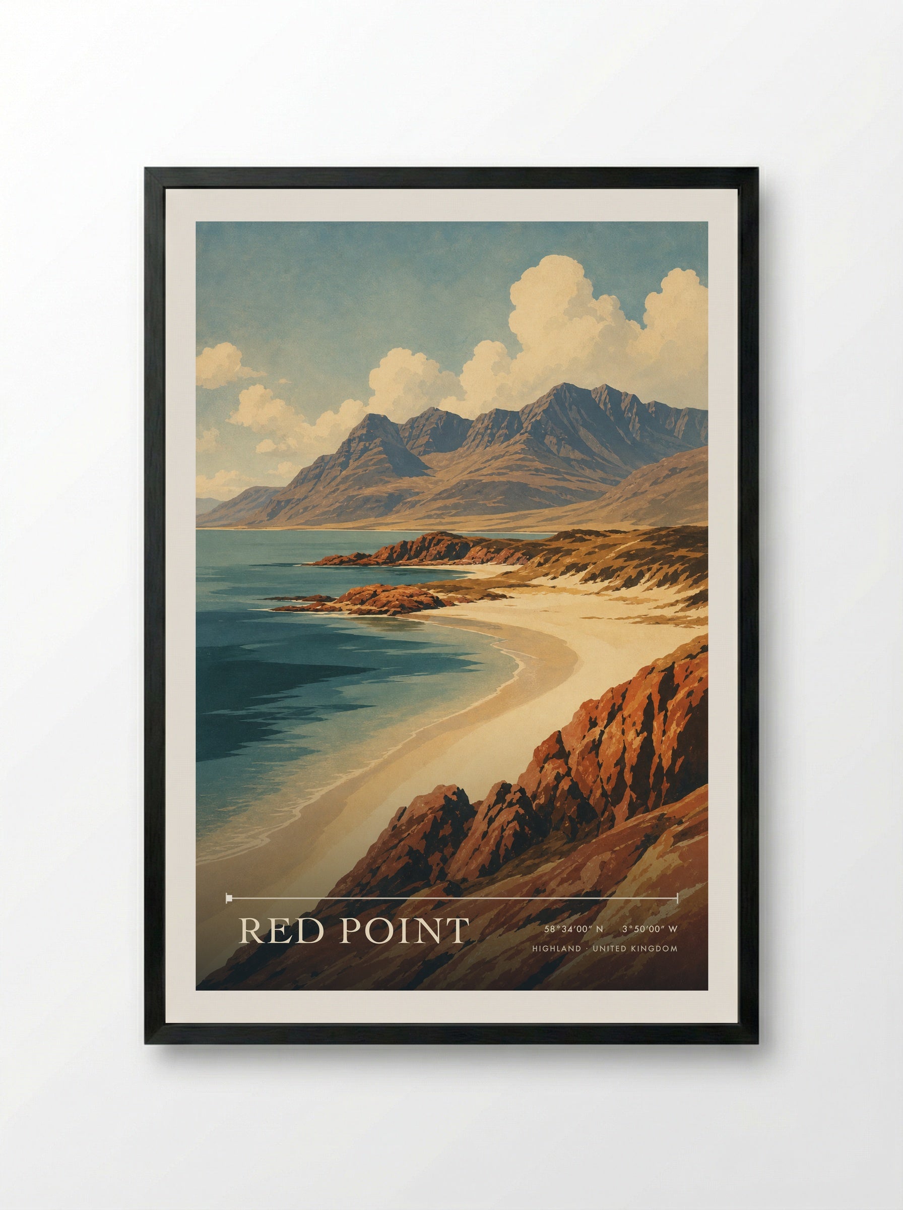 Red Point Highland United Kingdom Travel Poster - Framed Print Black