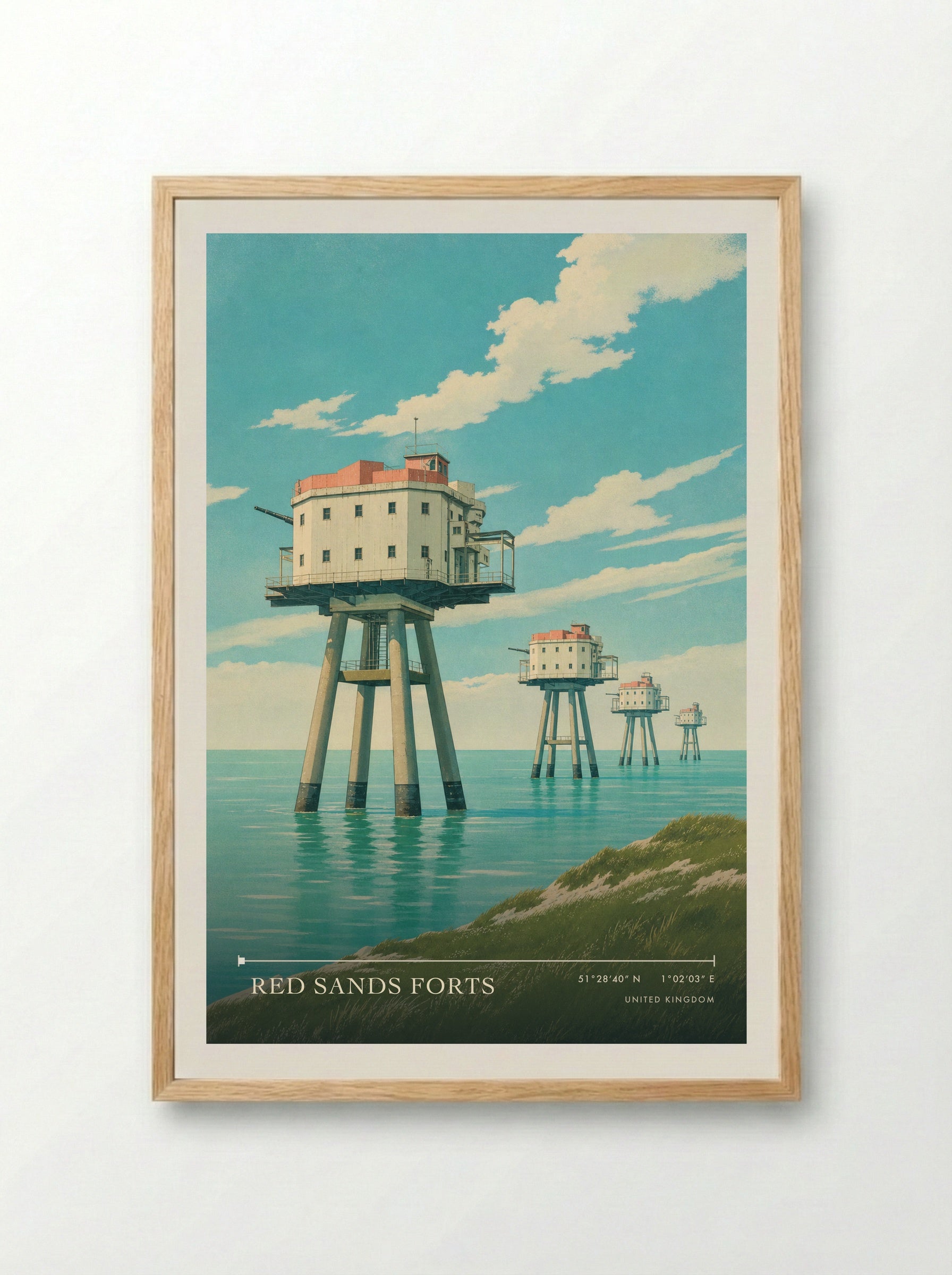 Red Sands Forts United Kingdom Travel Poster - Framed Print Wood