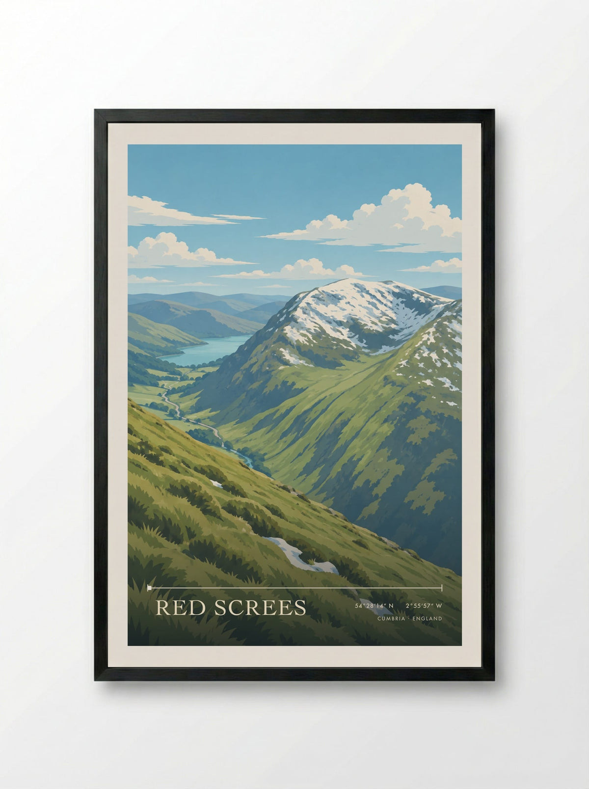 Red Screes, Cumbria | Travel Poster - Framed Print Black