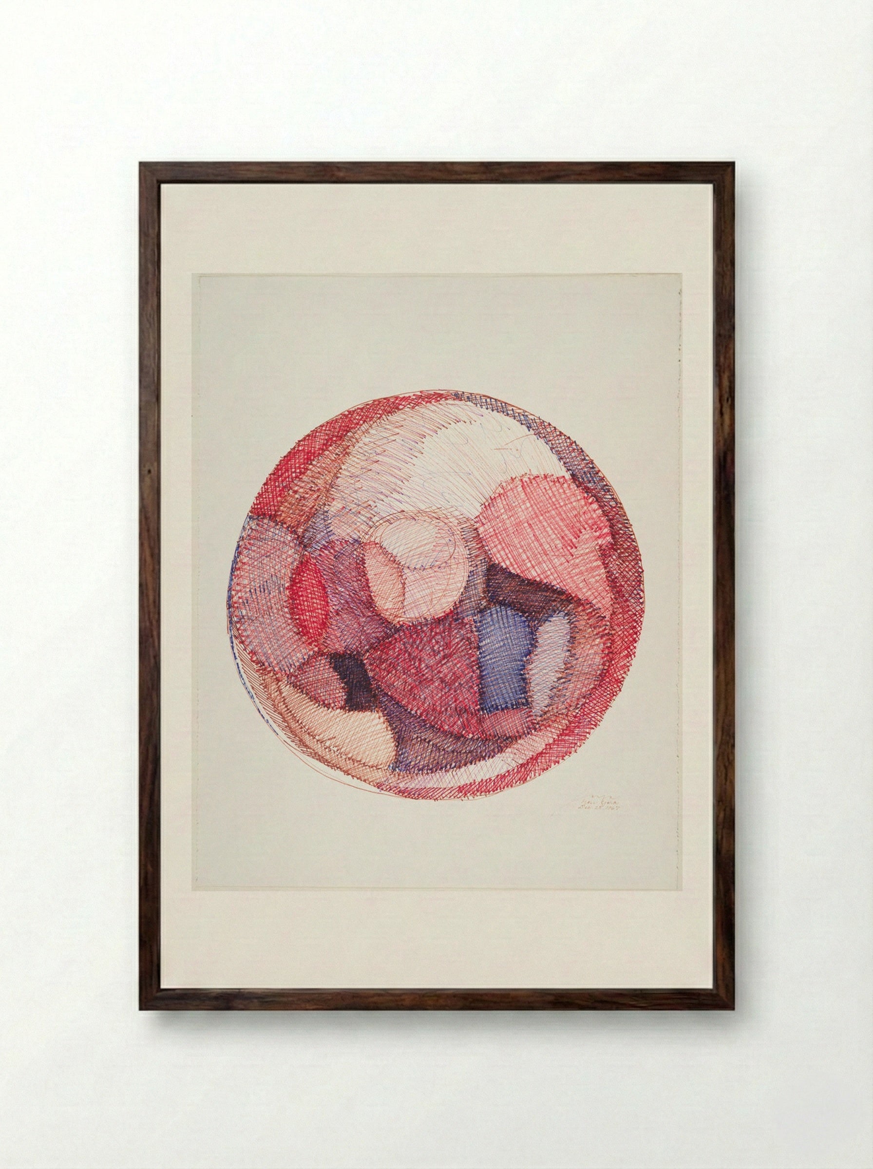 Red Sphere - José Tanig Joya - Framed Print Dark Wood