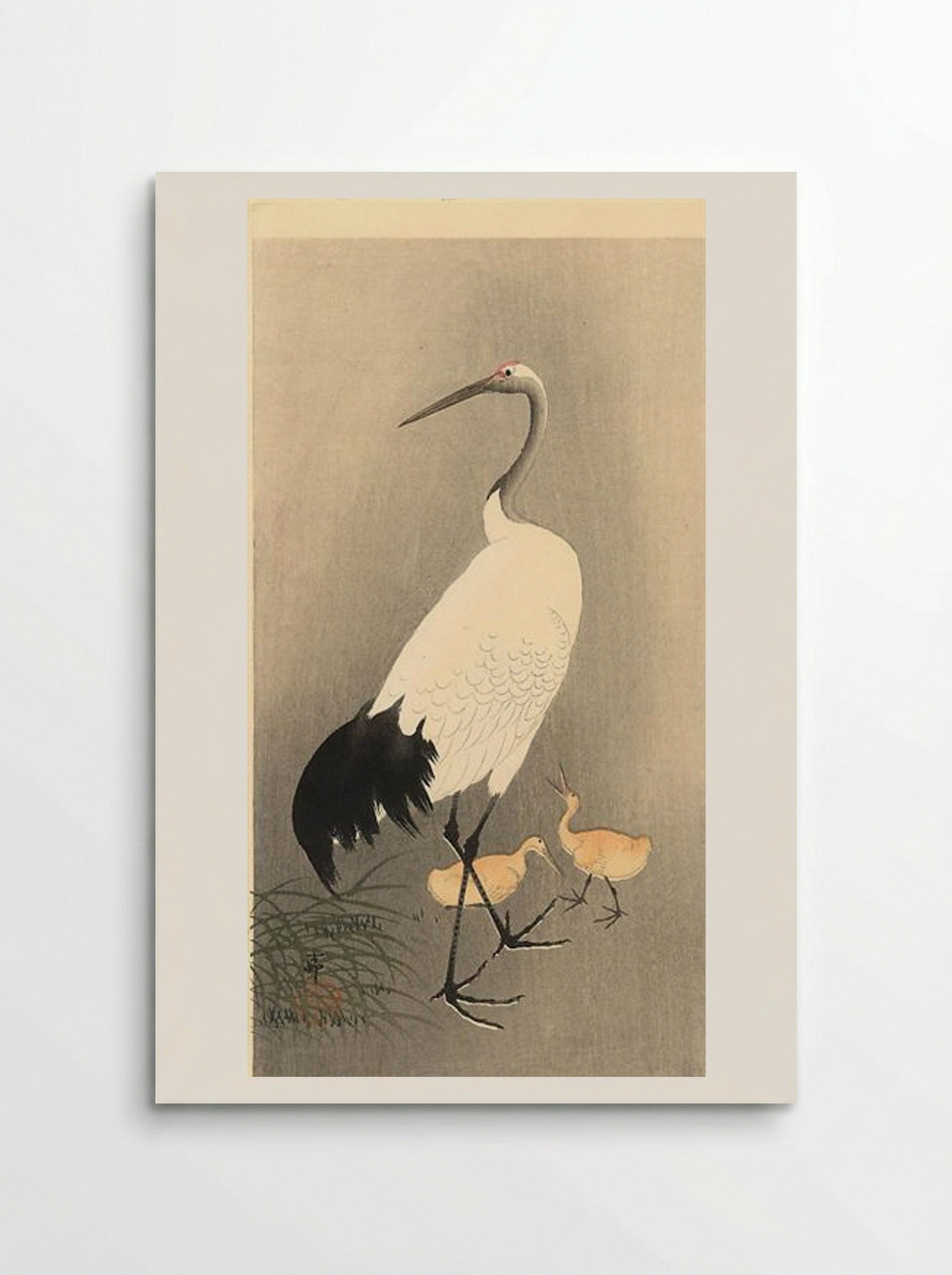 Red-crowned Crane with Young - Ohara Koson - Poster