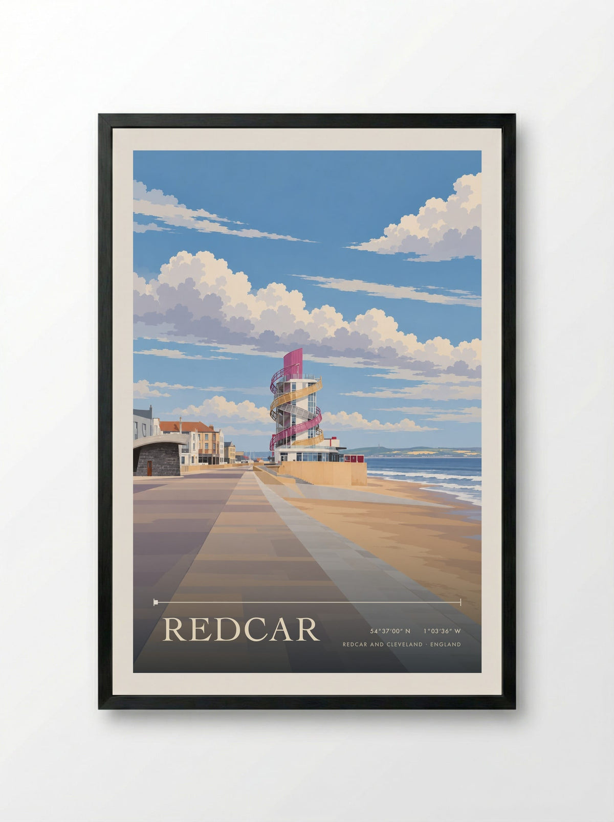 Redcar, Redcar and Cleveland | Travel Poster - Framed Print Black