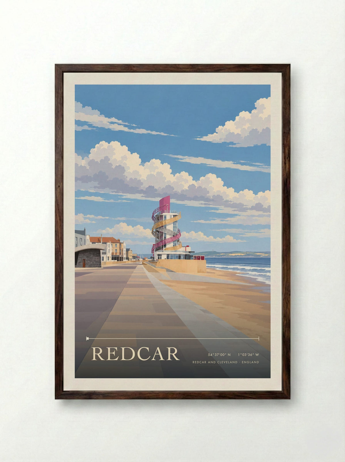 Redcar, Redcar and Cleveland | Travel Poster - Framed Print Dark Wood