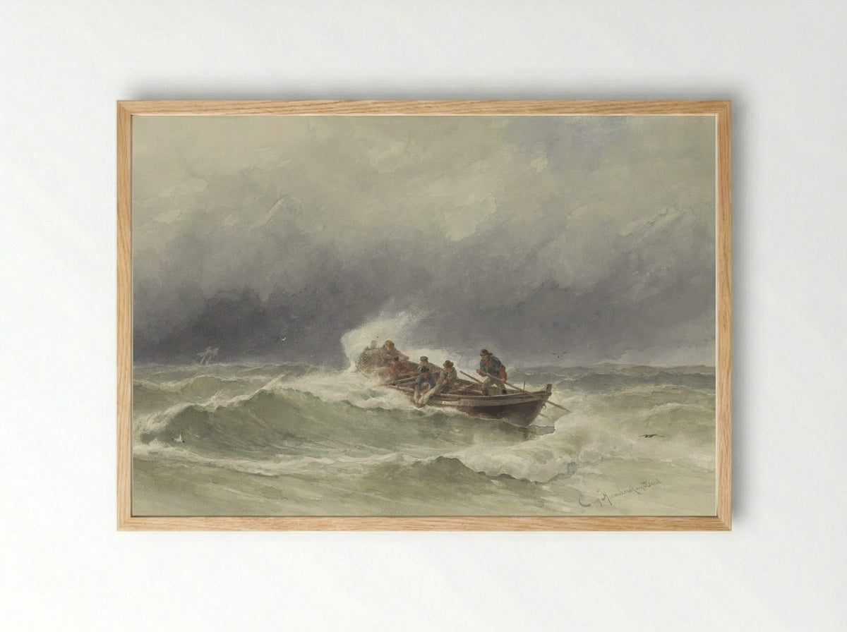 Redding op zee (Rescue at Sea) - Jacob Eduard van Heemskerck van Beest - Framed Print Wood