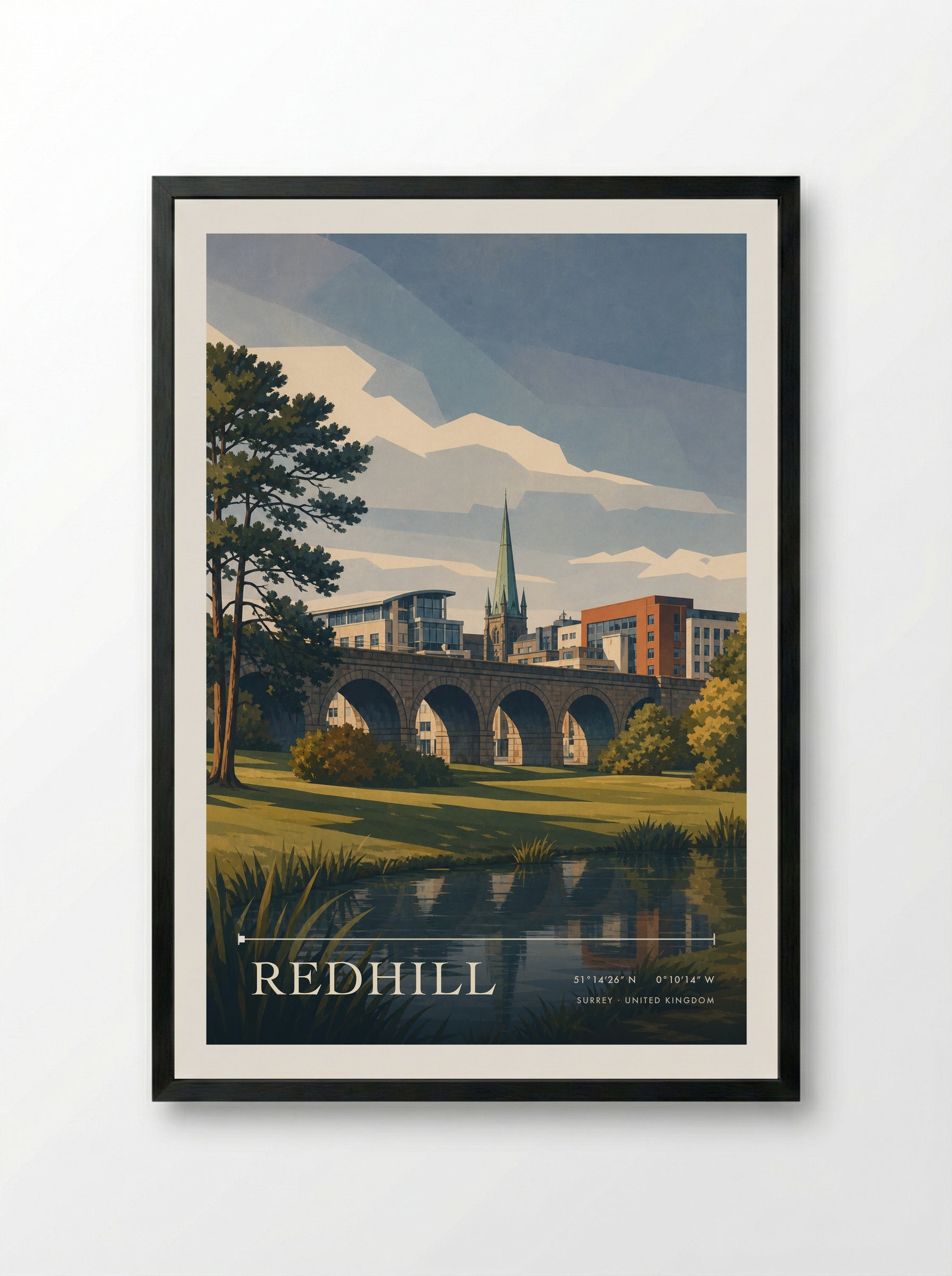 Redhill Surrey United Kingdom Travel Poster - Framed Print Black