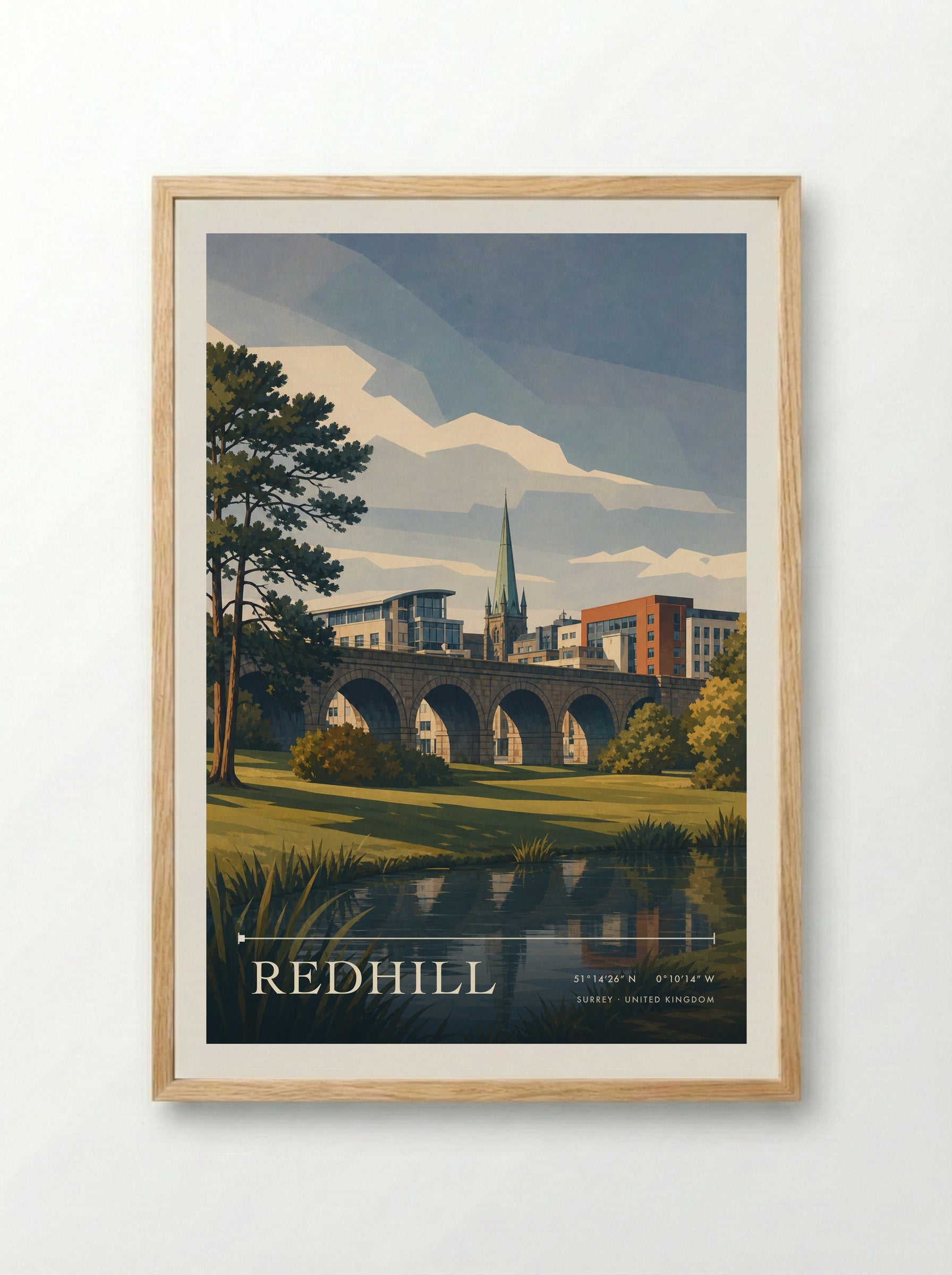 Redhill Surrey United Kingdom Travel Poster - Framed Print Wood