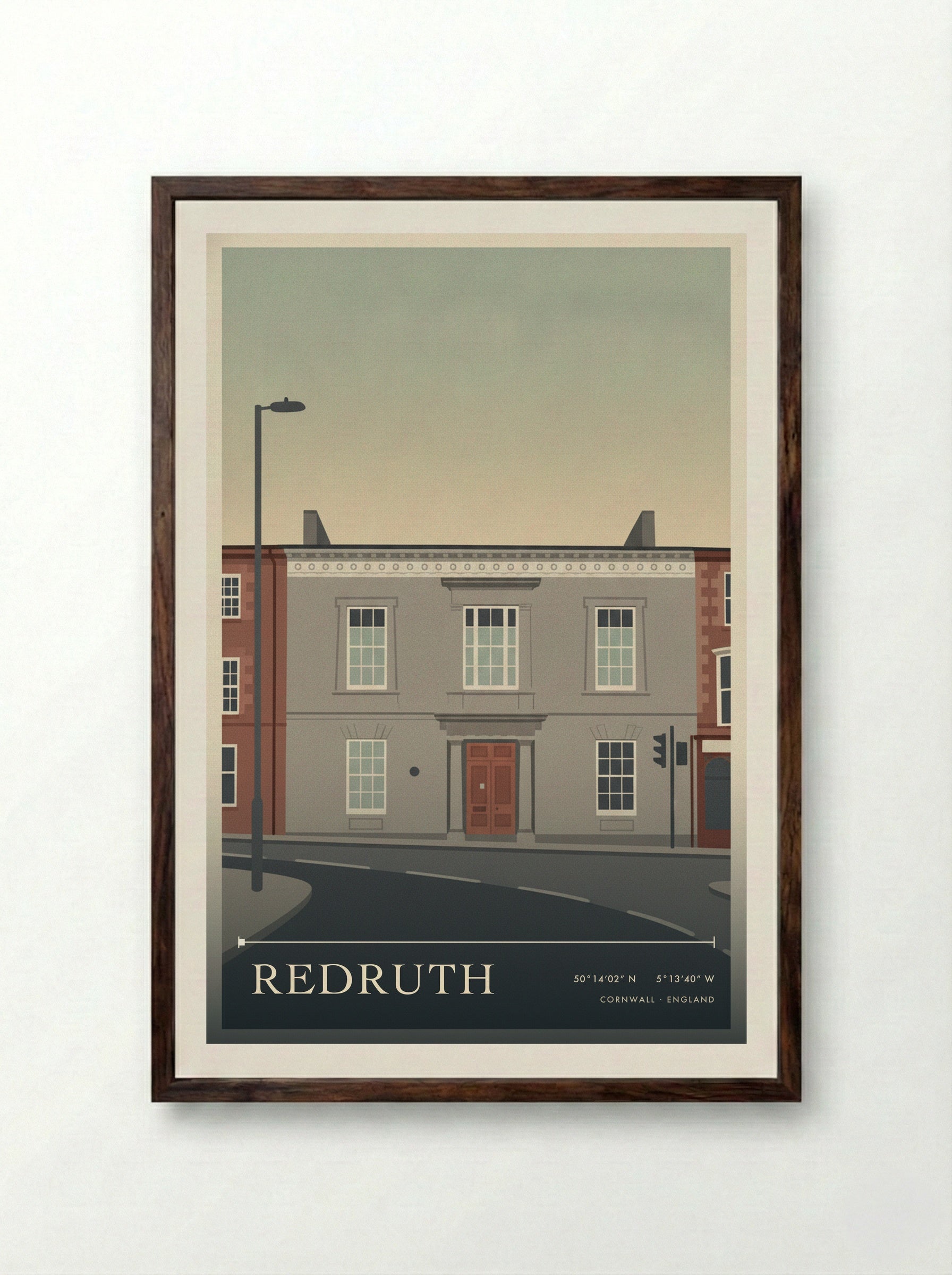 Redruth Cornwall England Travel Poster - Framed Print Dark Wood