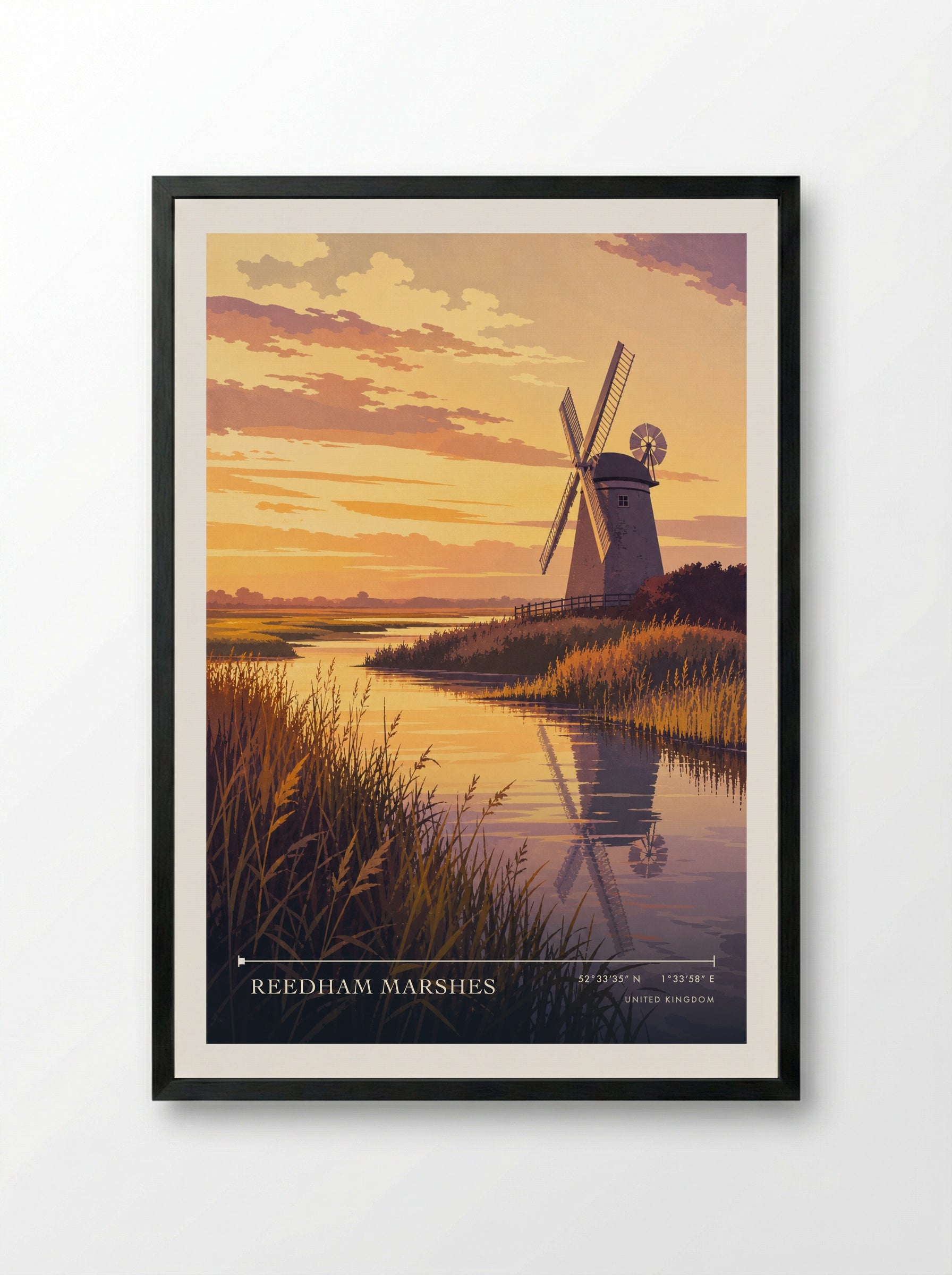 Reedham Marshes United Kingdom Travel Poster - Framed Print Black