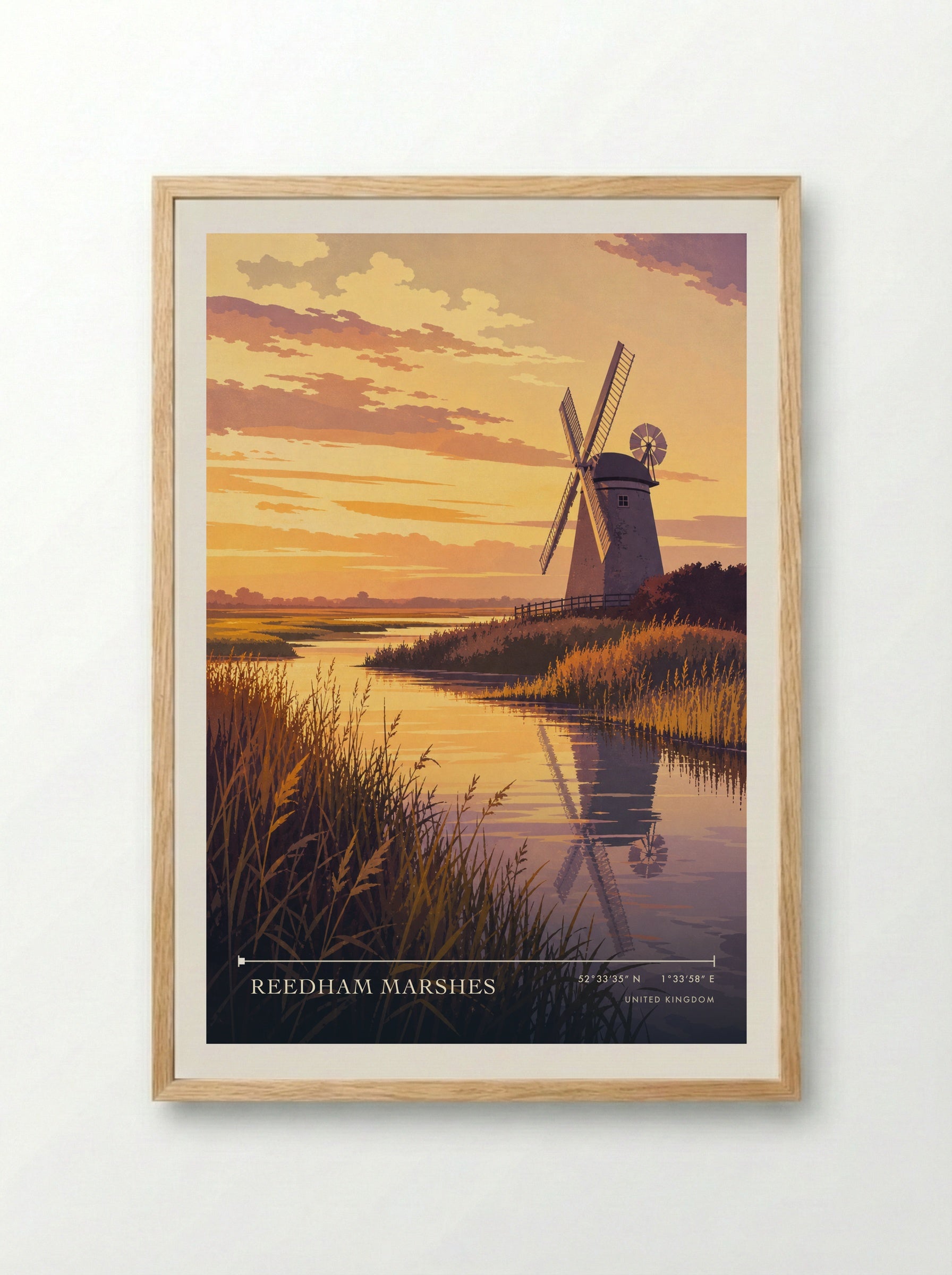 Reedham Marshes United Kingdom Travel Poster - Framed Print Wood