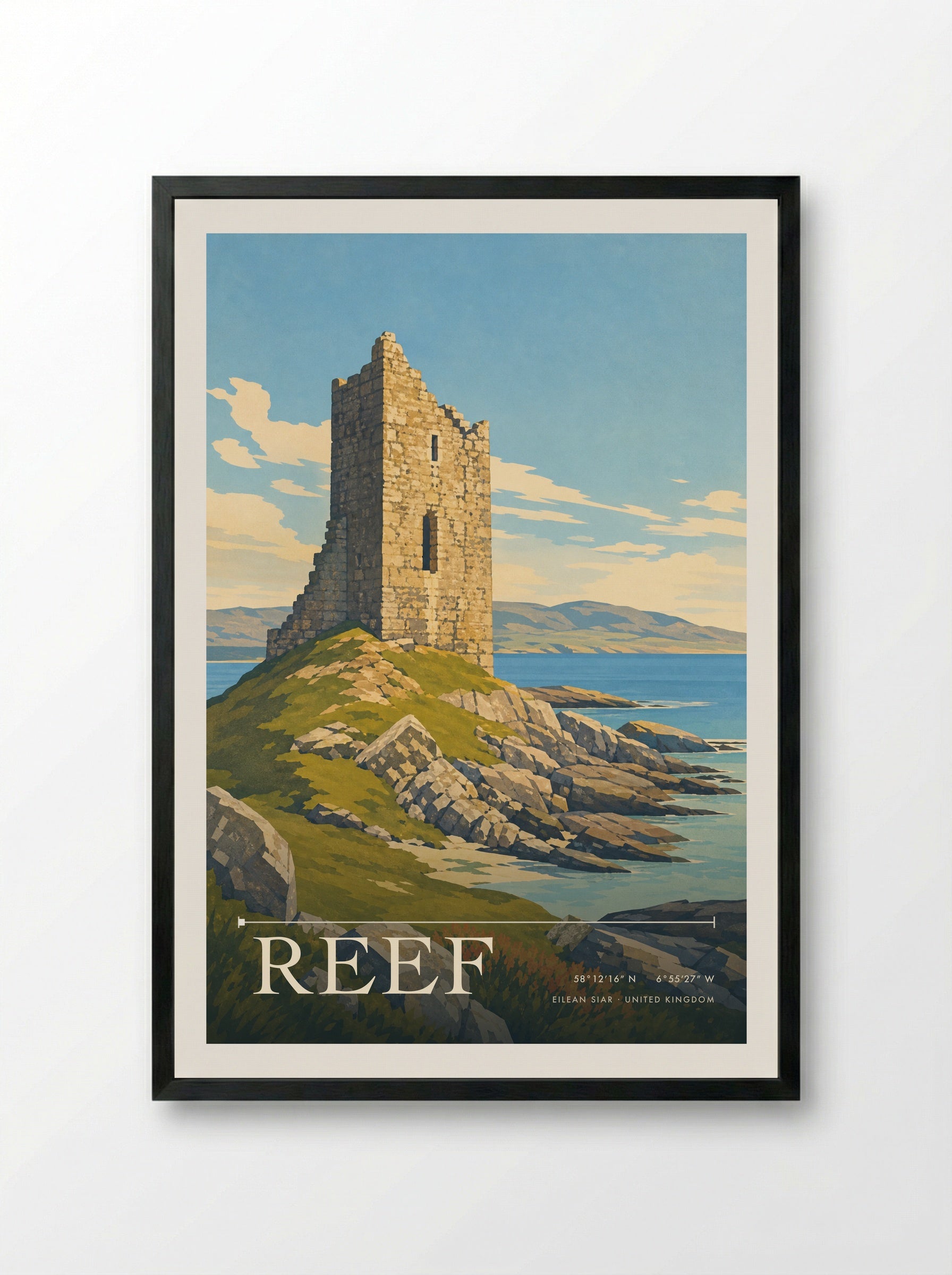 Reef Eilean Siar United Kingdom Travel Poster - Framed Print Black